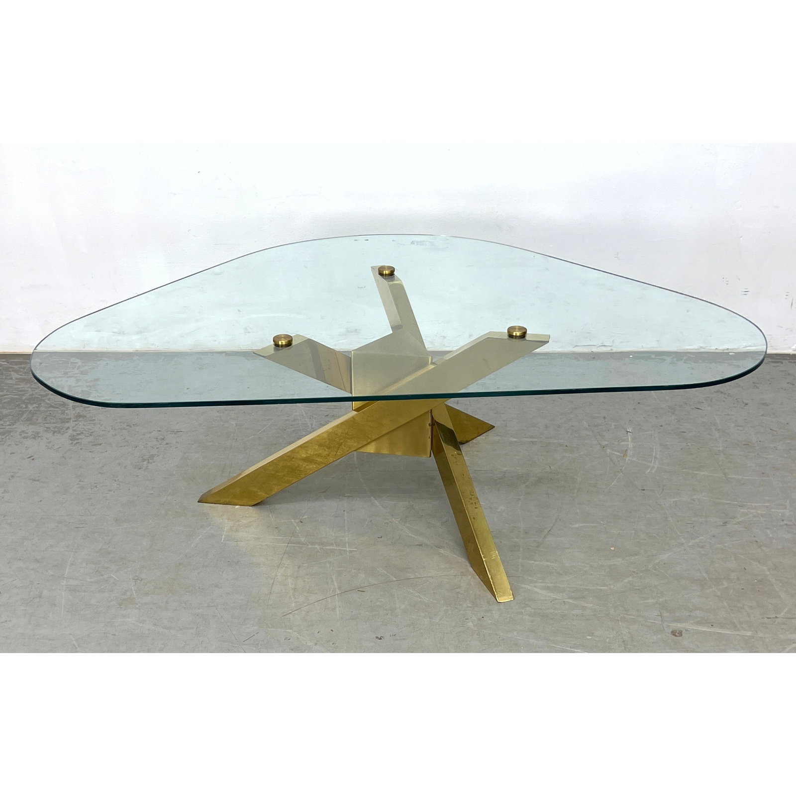 Triangular Shape Glass and Brass Tripod Coffees Table. Mid Century Modern (1 of 6)