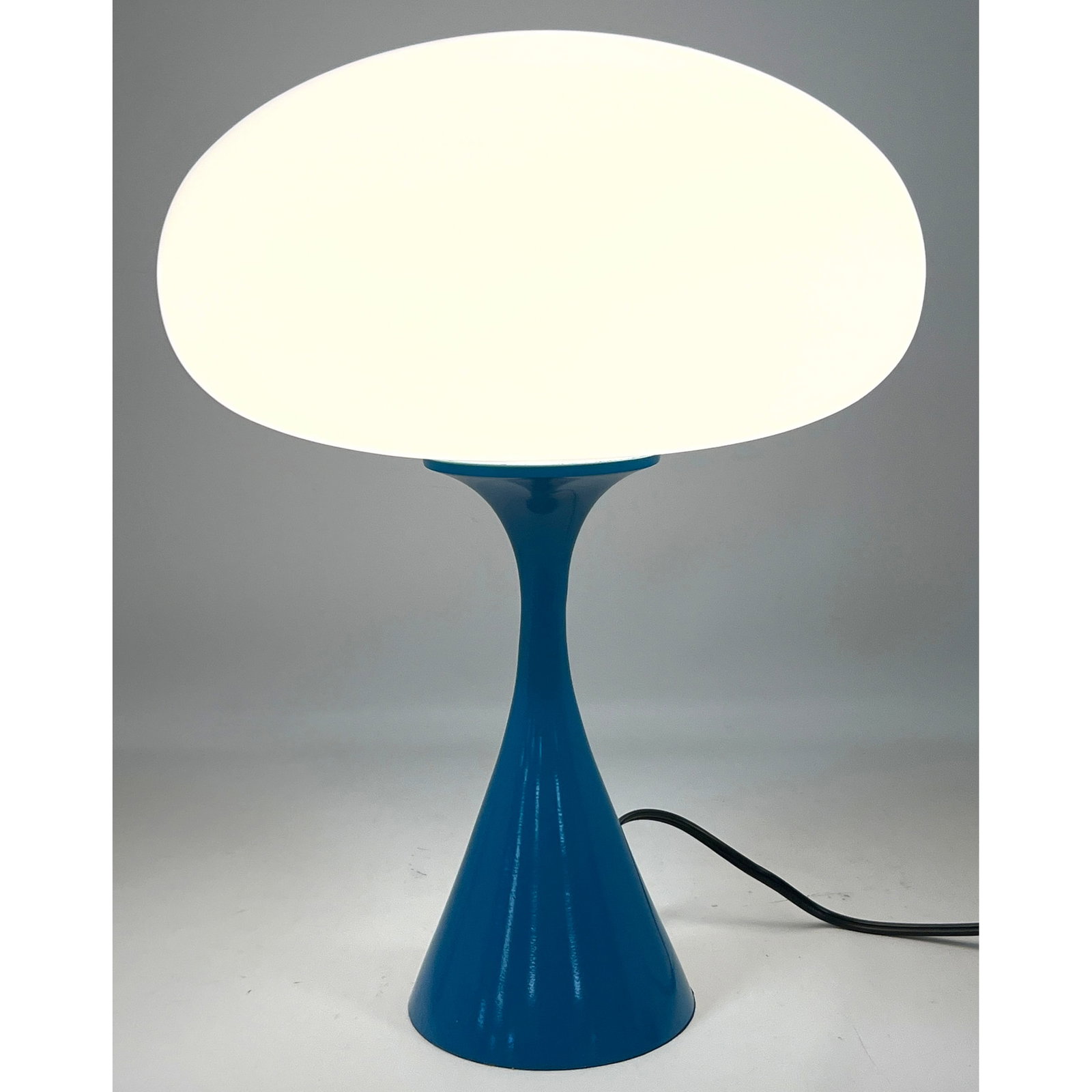 DESIGNLINE Blue Enameled Base Glass Mushroom Shade Table Lamp. Paper Label. StemLite. Contemporary L (1 of 10)