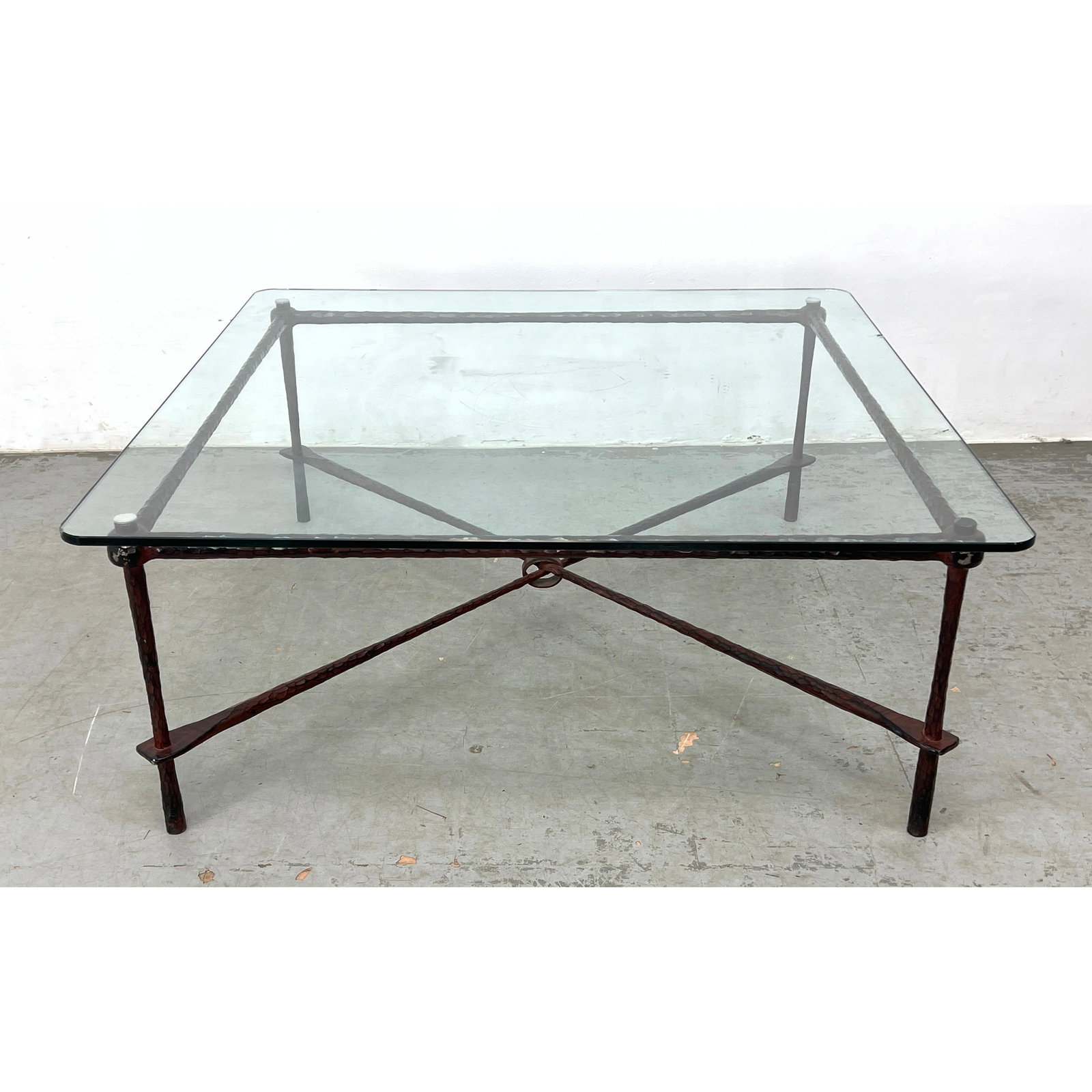 Carole Gratale Attributed Brutalist Iron and Glass Coffee Table. Diego Giacometti style. Unmarked. (1 of 9)