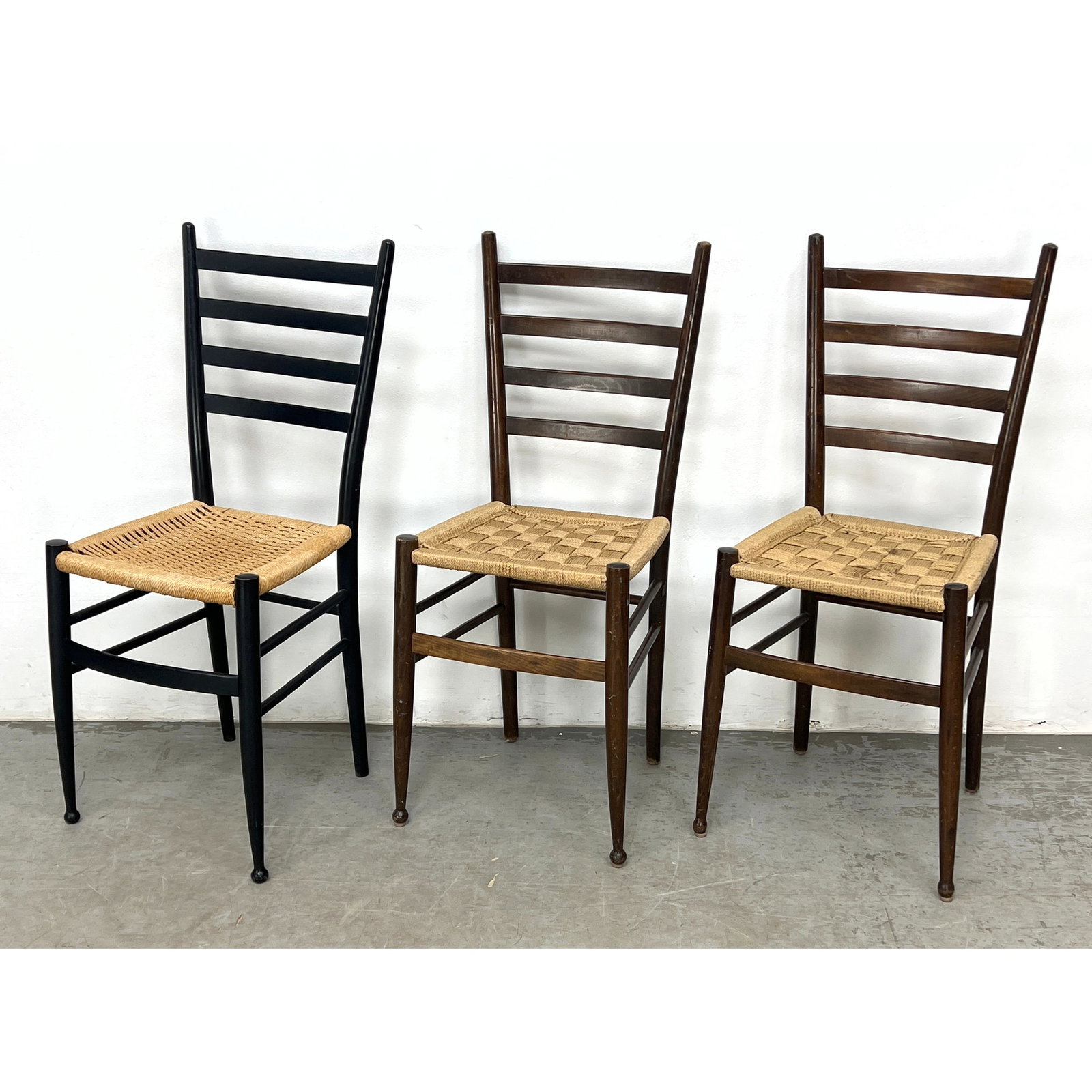 3 Vintage Italian Ladder Back Side Chairs with Woven Seats (1 of 12)