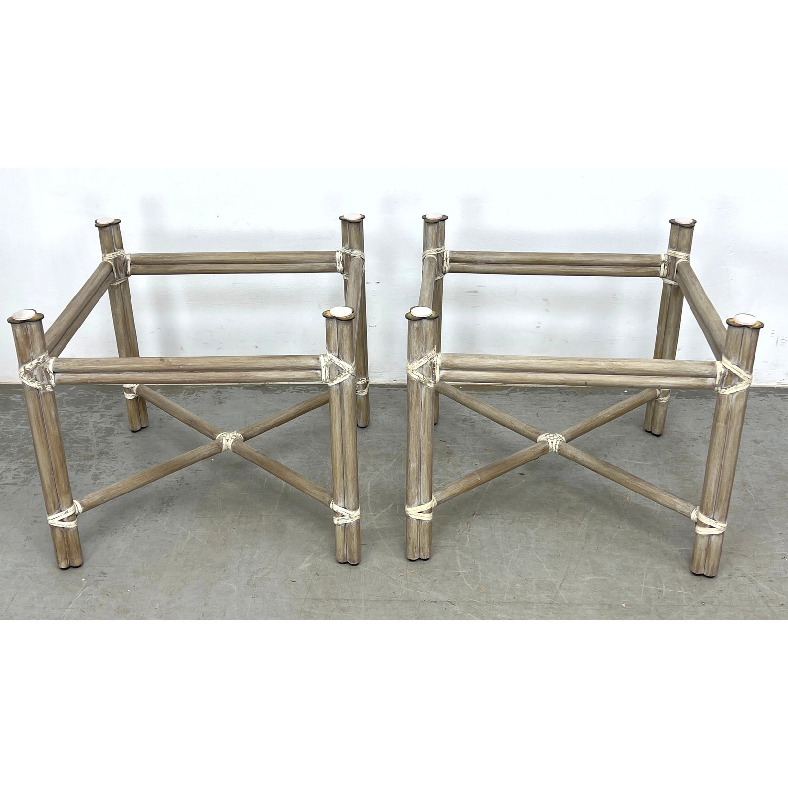 Pair McGuire Furniture of San Francisco Side Table Bases. Originally had 27 x 27 glass. Glass not in (1 of 11)