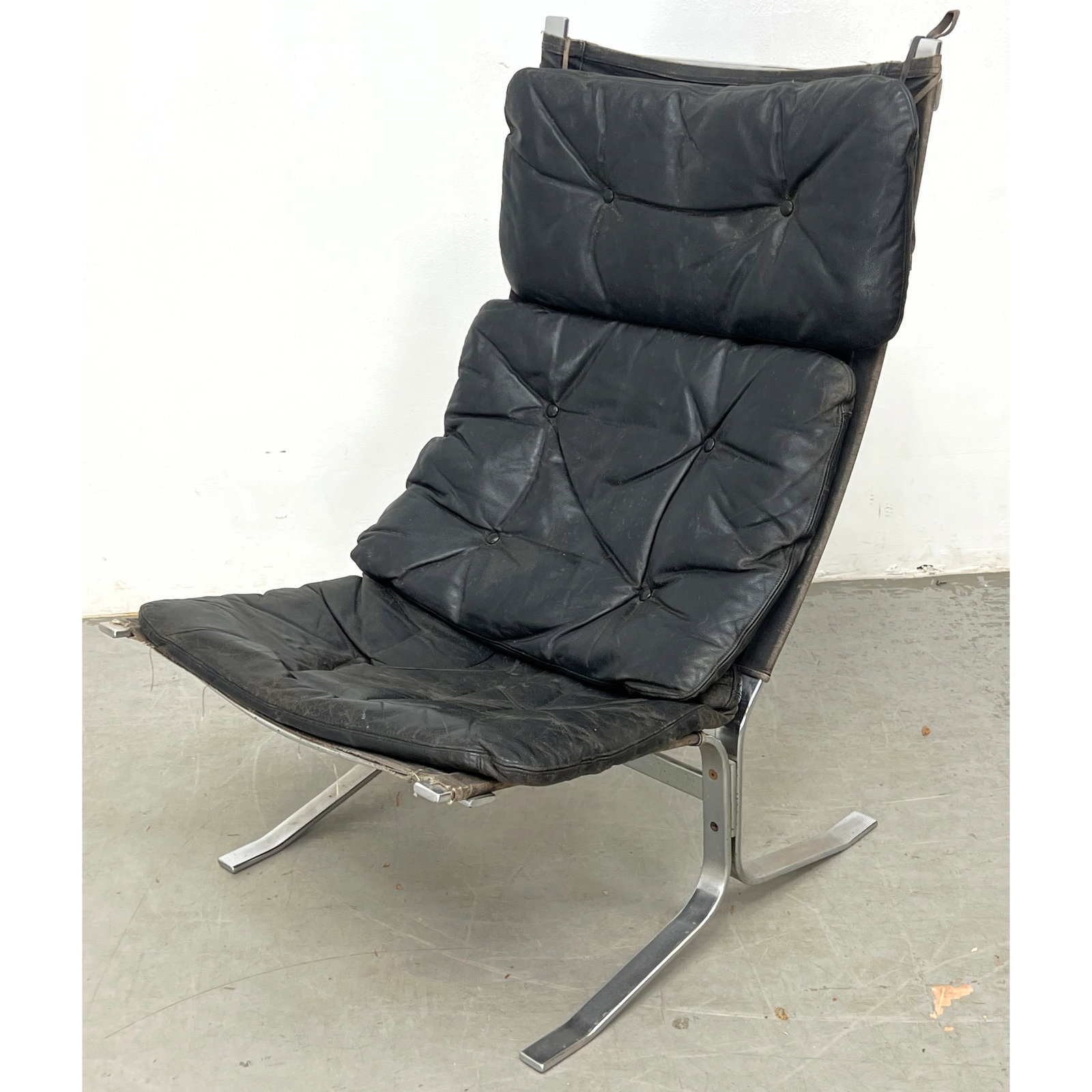 Ingmar Relling "Siesta" Style Tall Back Lounge Chair. Black Leather and Chrome Lounge Chair: Ingmar Relling "Siesta" Style Tall Back Lounge Chair. Black Leather and Chrome Lounge Chair Dimensions: Height: 40 inches, Width: 24 inches, Depth: 30 inches. - Seat Height: 16 inches ---