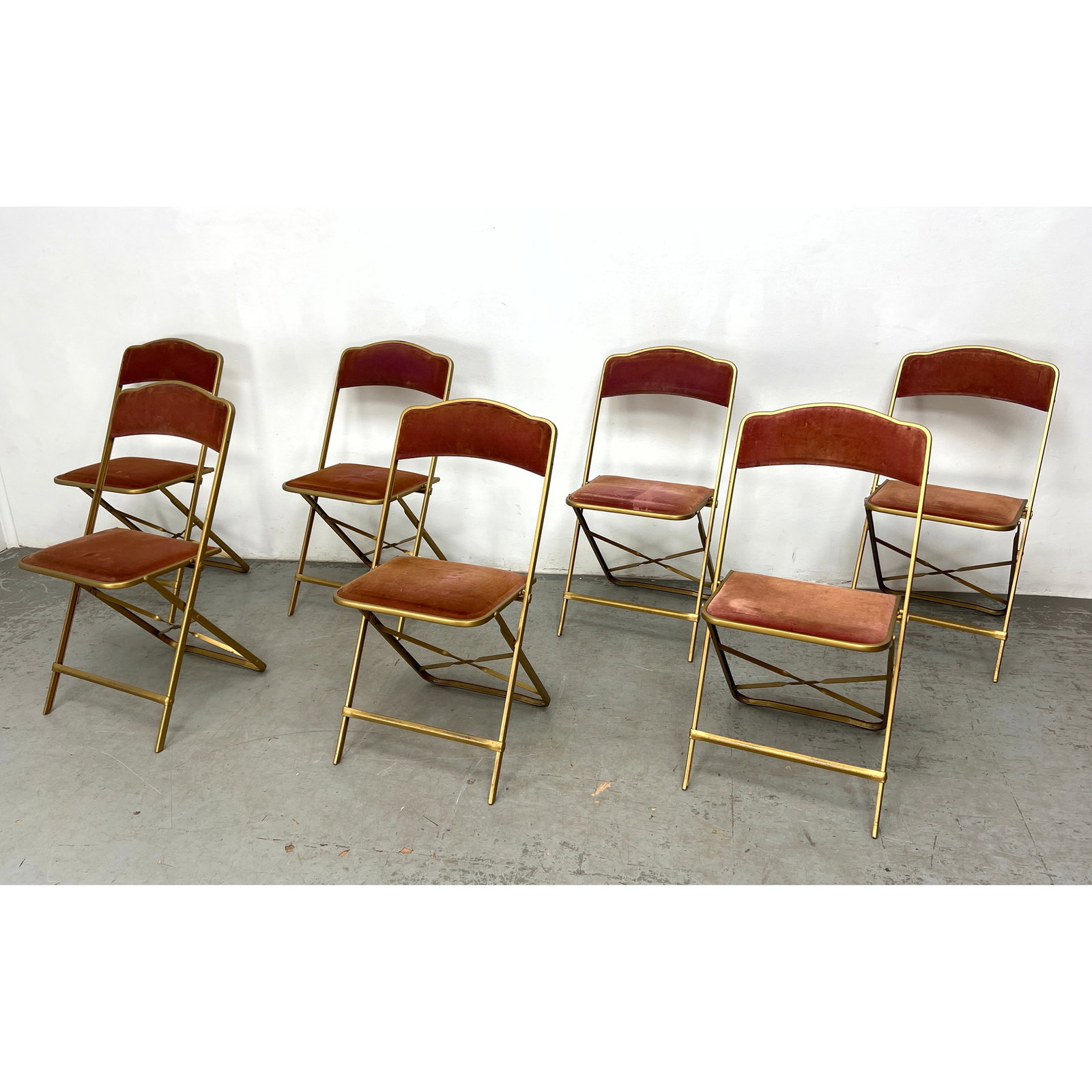 Set 7 Vintage Velvet and Metal Folding Chairs. A. Fritz and Co. of Long Island City, New York, (1 of 14)