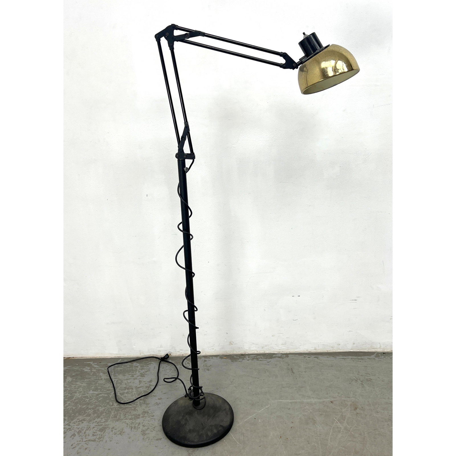 Giotto Italian Industrial style Adjustable Floor Lamp. Brass shade. Luce e Dimensioni. (1 of 10)