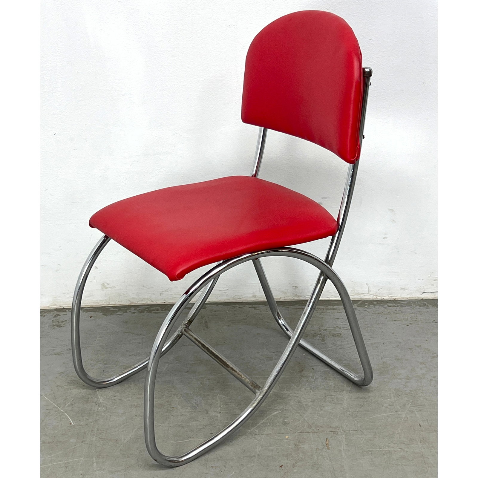 Kem Weber Tubular Pretzel Frame Side Chair.: Kem Weber Tubular Pretzel Frame Side Chair. Dimensions: Height: 31 inches, Width: 16.5 inches, Depth: 22 inches. - Seat Height: 17 inches ---