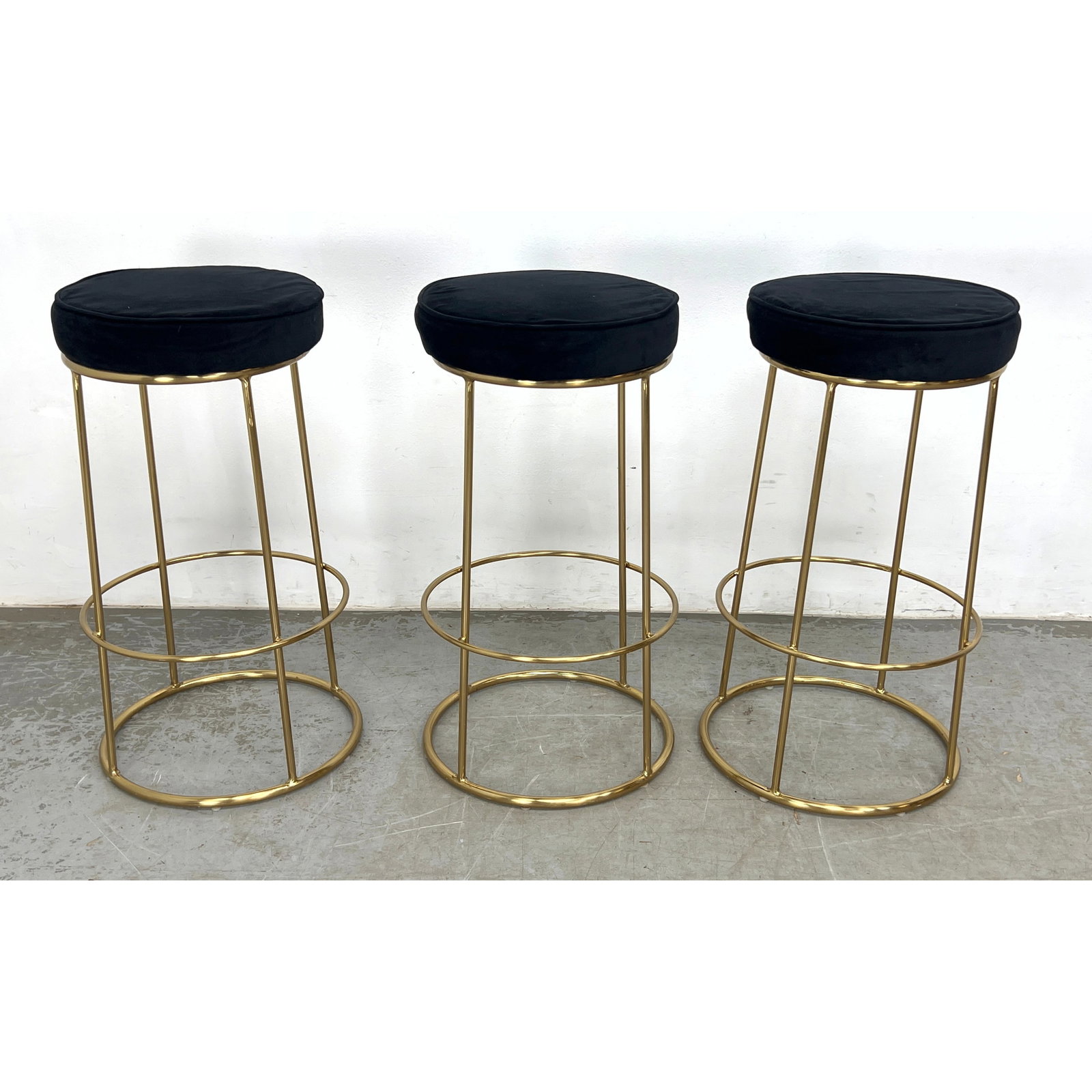 3pc set Brass Frame Bar Stools. Circle form. (1 of 10)