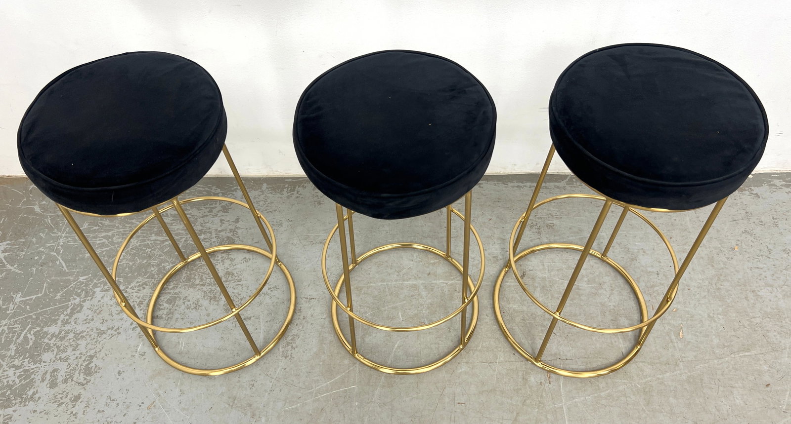 3pc set Brass Frame Bar Stools. Circle form. - 2