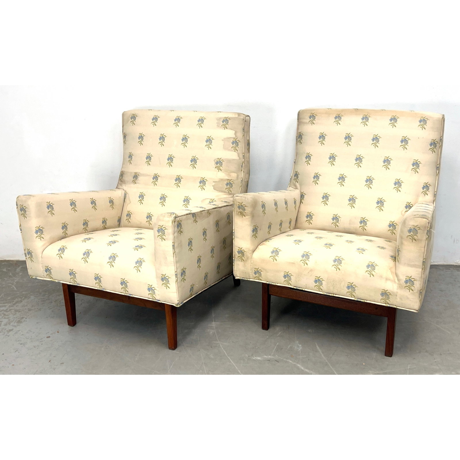 Pair Jens Risom Walnut Framed Lounge Chairs. (1 of 9)