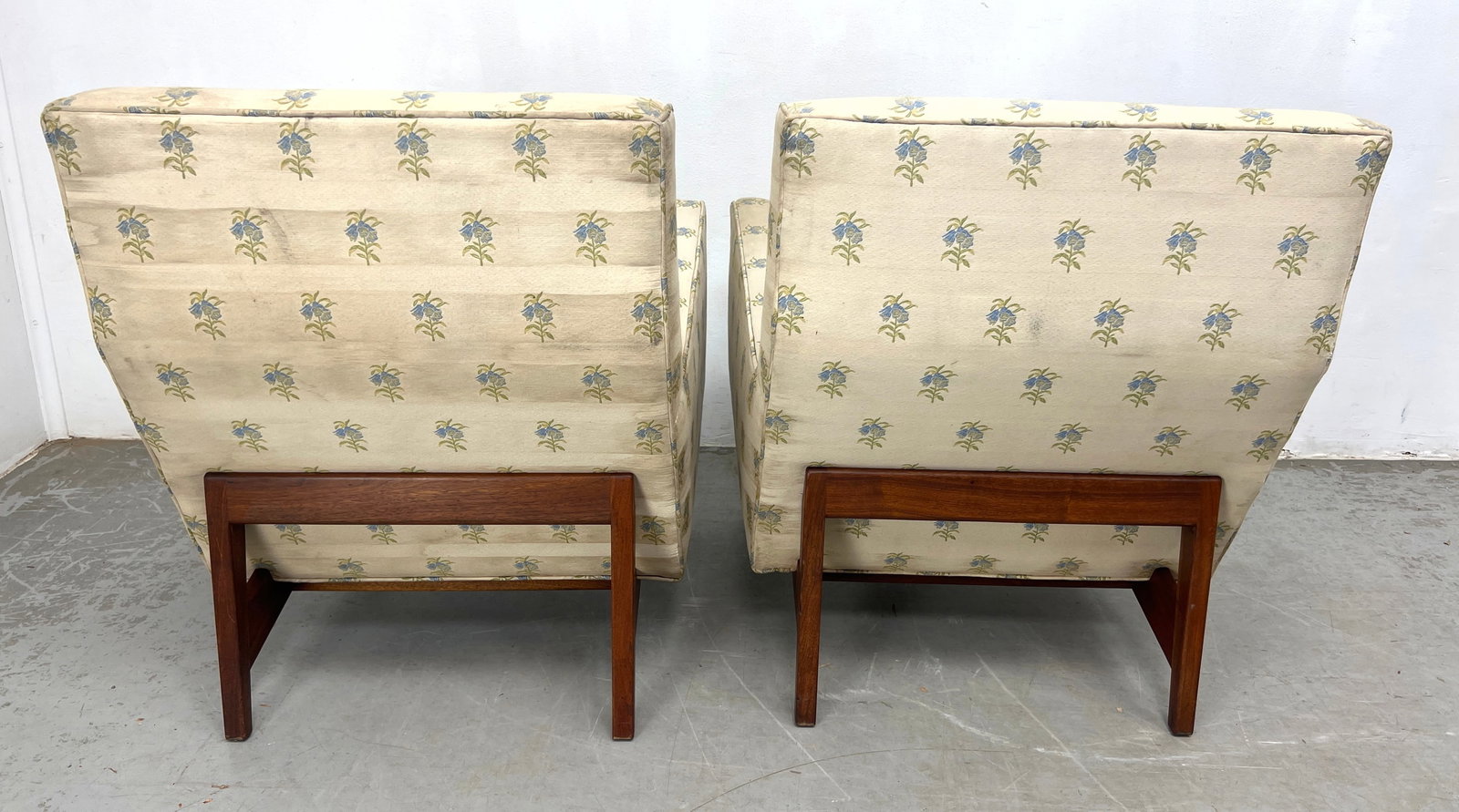 Pair Jens Risom Walnut Framed Lounge Chairs. - 2