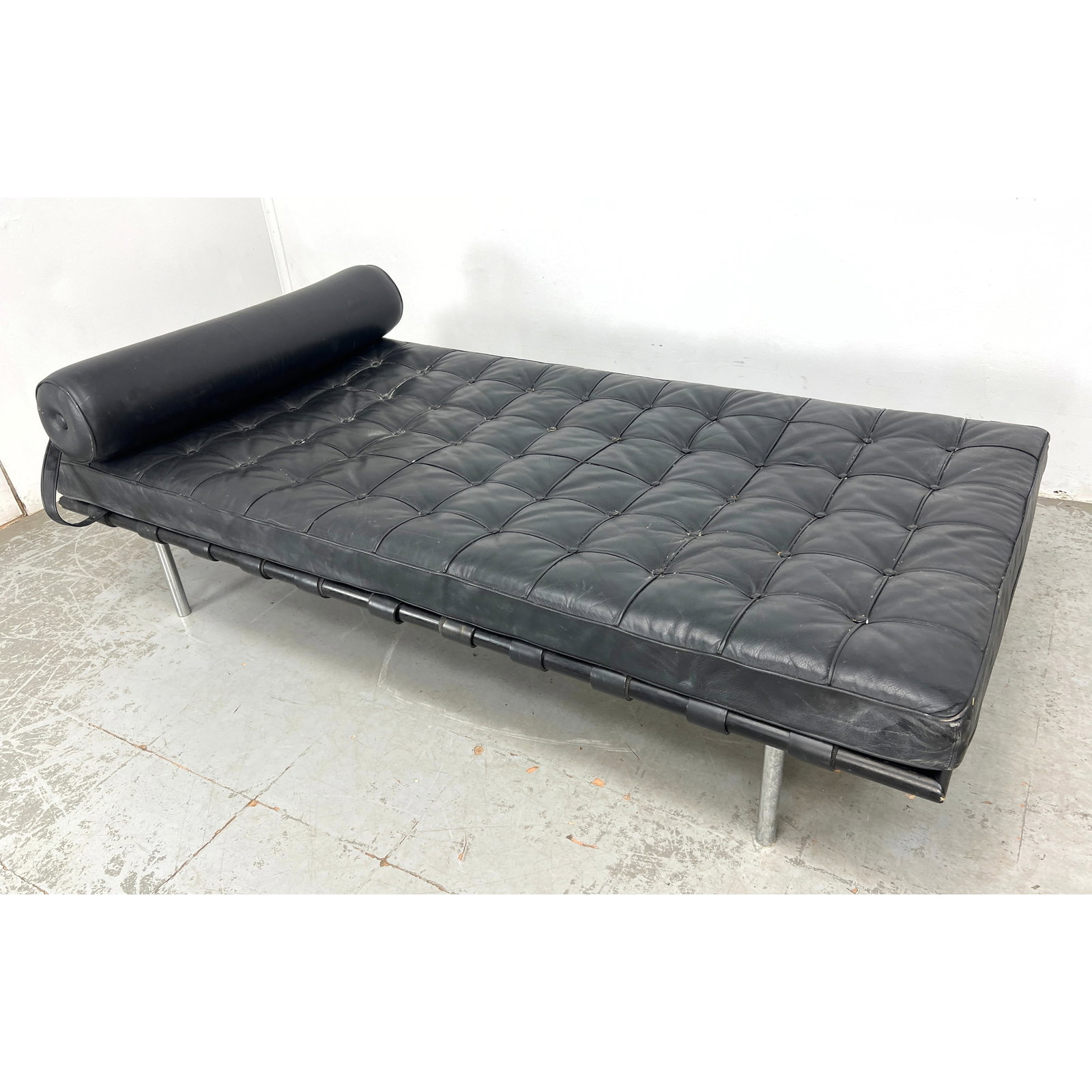 Black Tufted Leather and Daybed after Ludwig Mies van der Rohe. Unmarked. Barcelona Style. (1 of 12)