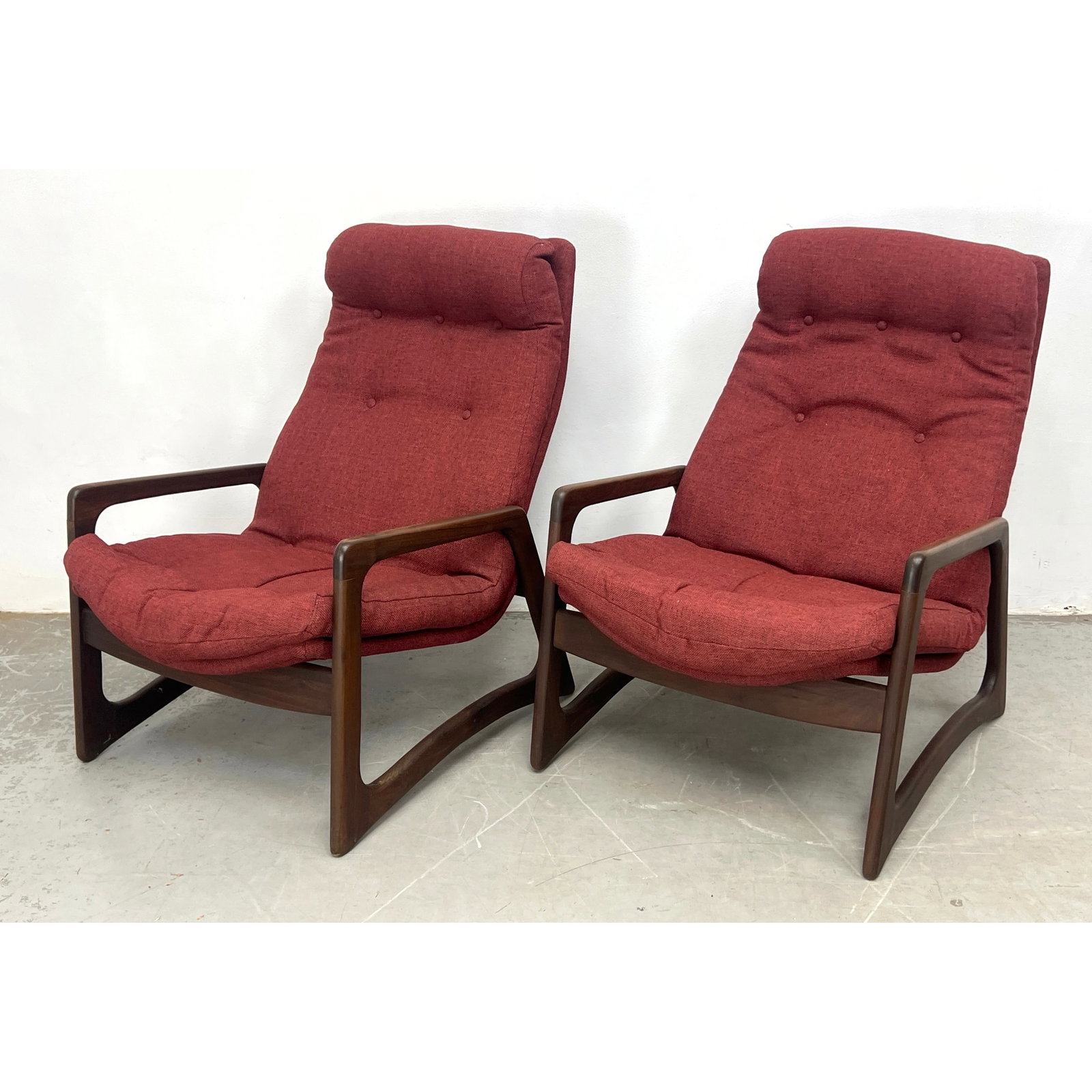 Pair Adrian Pearsall Walnut Framed Lounge Chairs. (1 of 8)