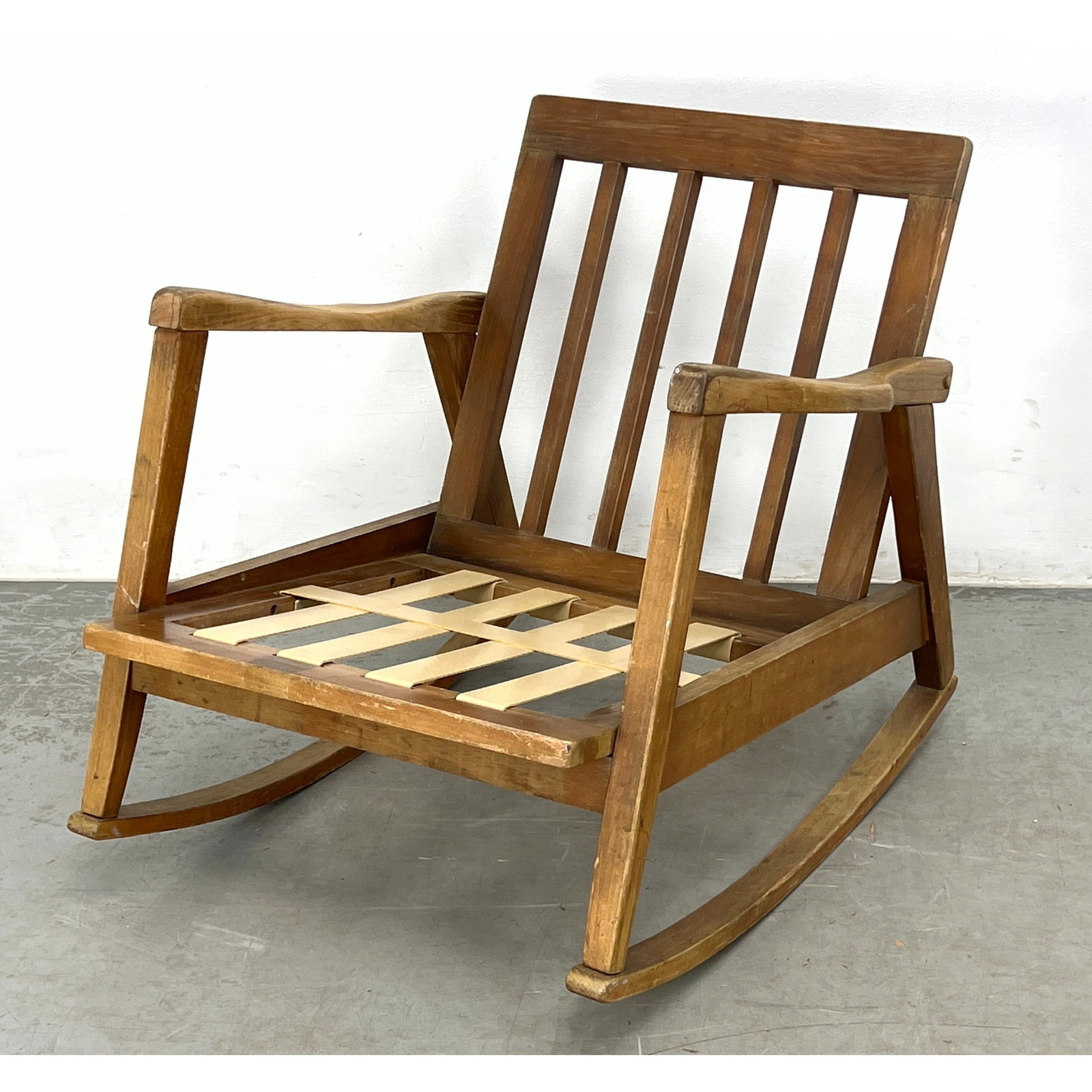 Vintage Danish Modern Wood Rocking Lounge Arm Chair. No cushions.: Vintage Danish Modern Wood Rocking Lounge Arm Chair. No cushions. Dimensions: Height: 26 inches, Width: 26 inches, Depth: 32 inches. - Seat Height: 12 inches ---