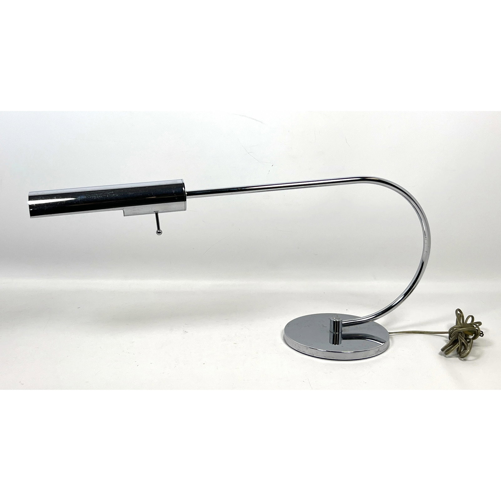 Koch and Lowy Style Chrome Adjustable Desk Lamp, Mid-Century Modern. stem needs tightening but alrea: Koch and Lowy Style Chrome Adjustable Desk Lamp, Mid-Century Modern. stem needs tightening but already seems tight. Dimensions: Height: 11.5 inches, Width: 26 inches, Depth: 7.5 inches. ---