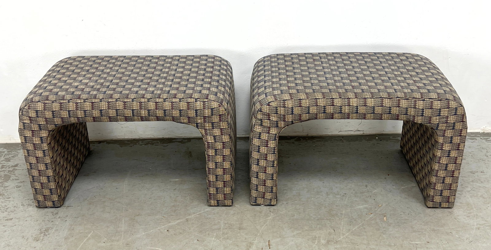 Pair Fully Upholstered Waterfall Stools. - 3