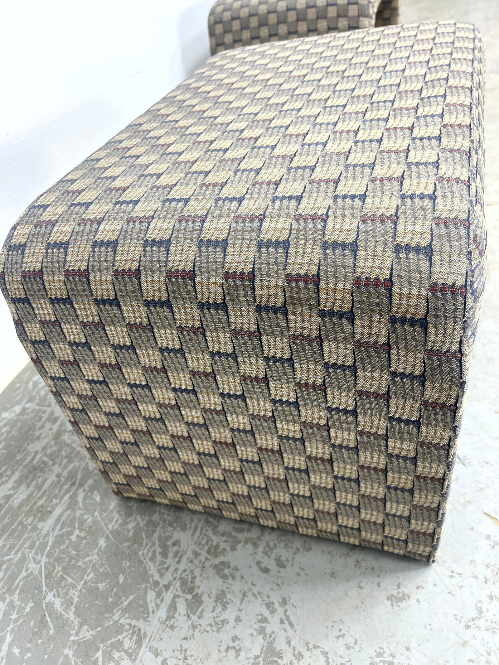 Pair Fully Upholstered Waterfall Stools. - 7