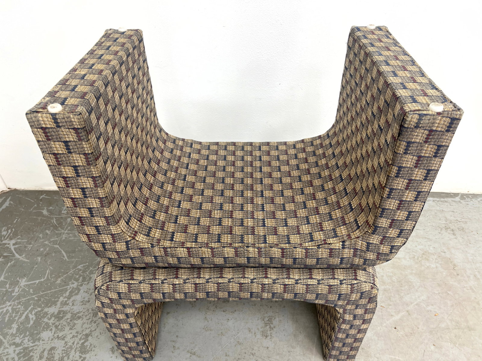 Pair Fully Upholstered Waterfall Stools. - 8