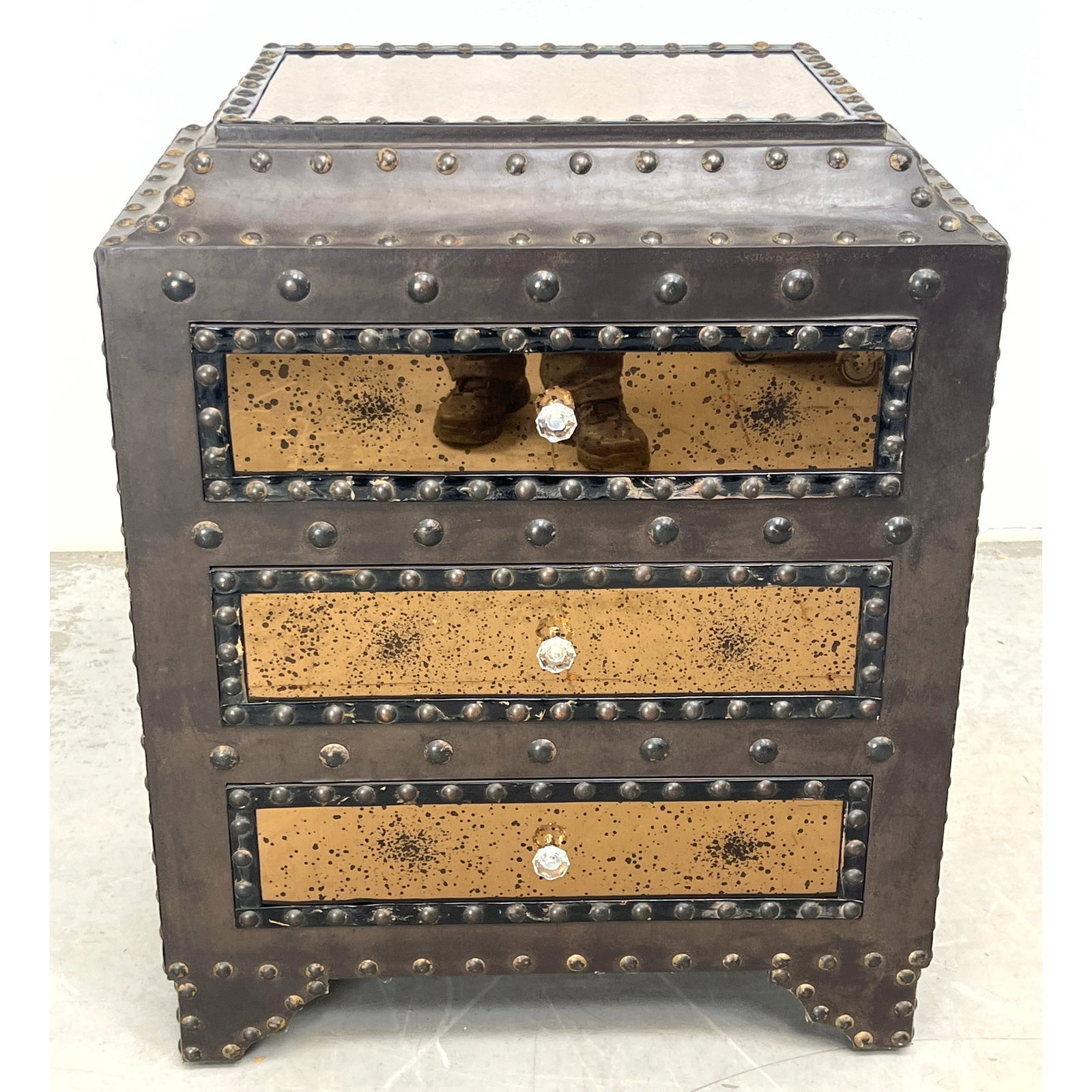 Industrial Glam 3 Drawer Side Cabinet Chest. Riveted leather frame. (1 of 9)