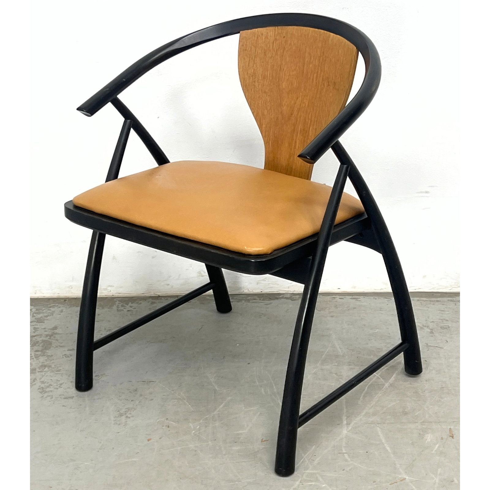 Baker Tommy Parzinger Armchair Leather Seat. Baker metal tag and number.: Baker Tommy Parzinger Armchair Leather Seat. Baker metal tag and number. Dimensions: Height: 30 inches, Width: 23 inches, Depth: 22 inches. - Seat Height: 19 inches ---