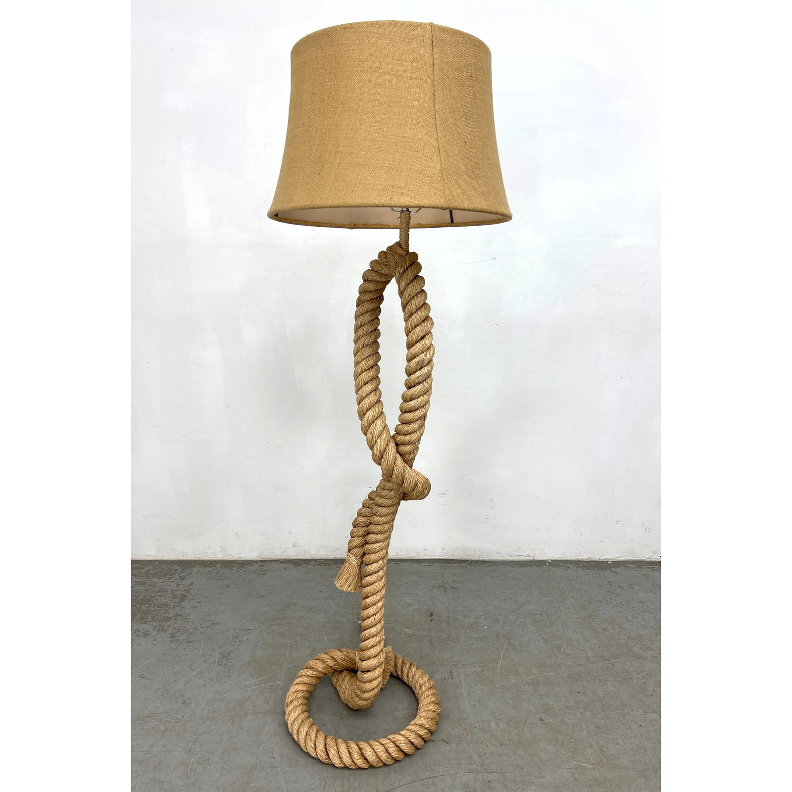 Pottery Barn nautical-style floor lamp. Natural-fiber rope over a structural internal frame. (1 of 8)