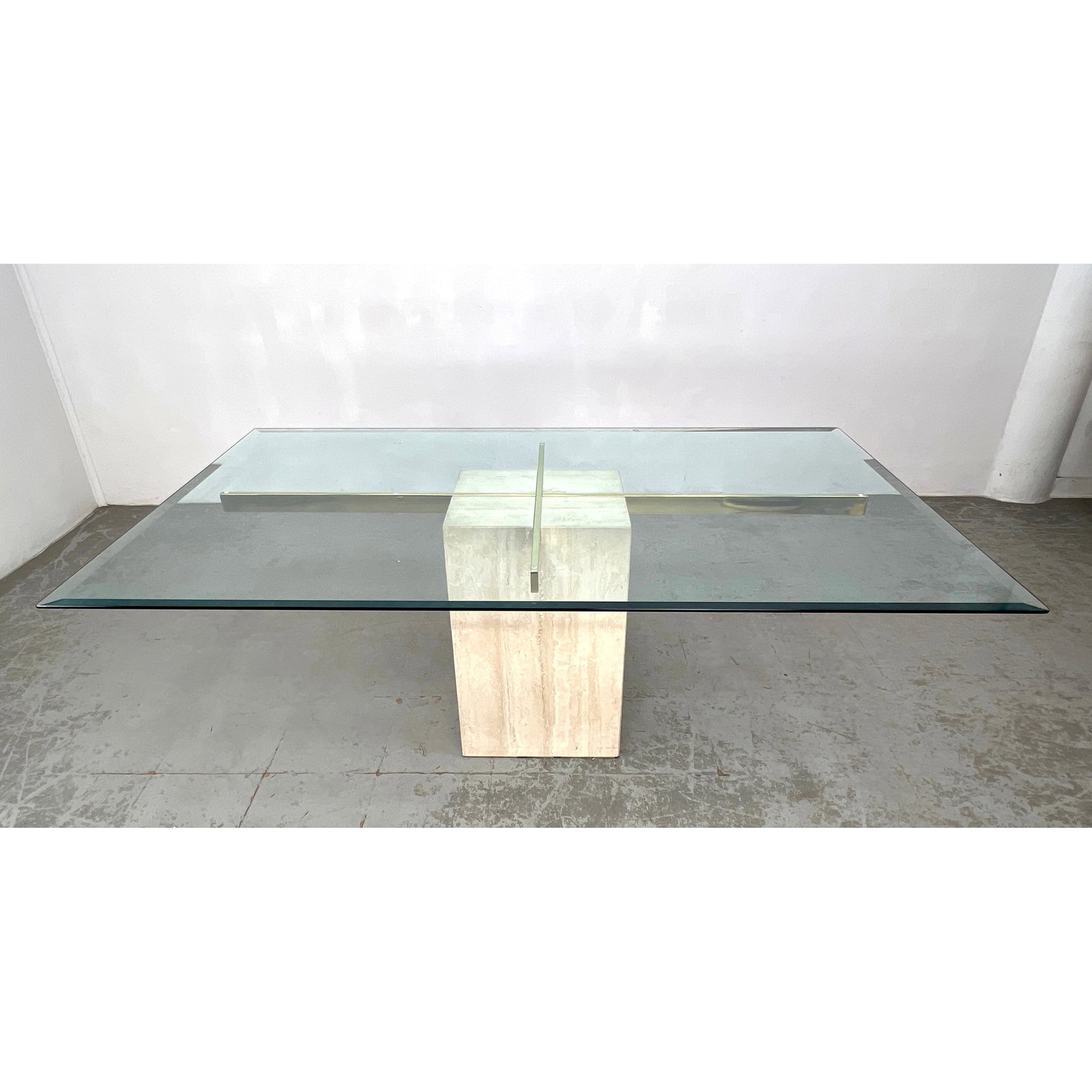 Artedi Travertine and Glass Dining Table. (1 of 9)