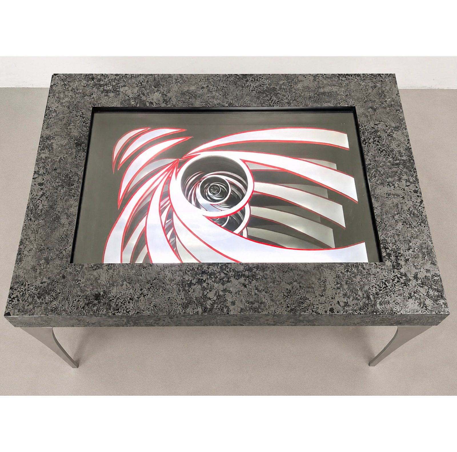 Artisan Made Light Up Op Art Infinity Mirror Coffee Table, Postmodern Design, Signed on the bottom (1 of 10)