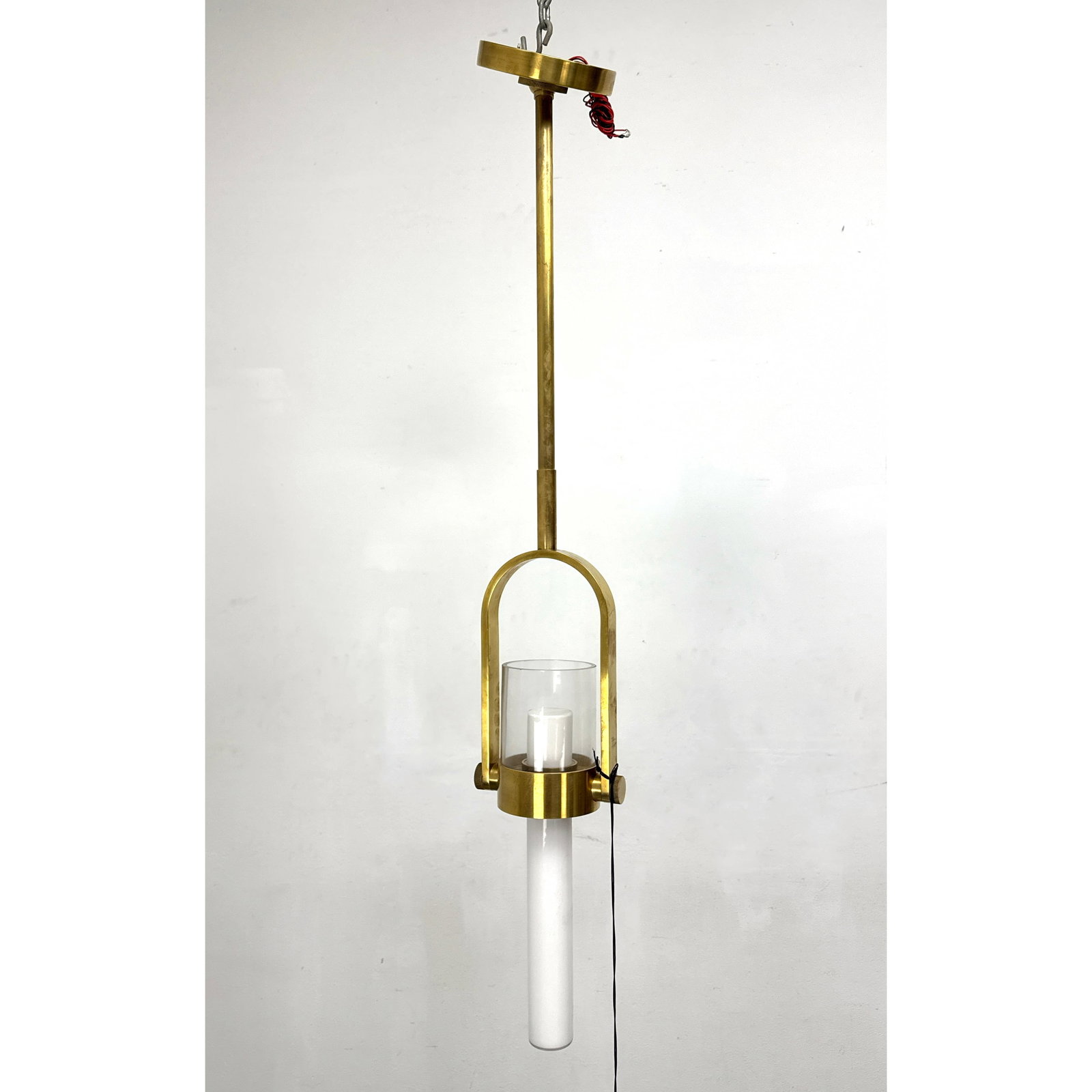 Visual Comfort Brass and Glass Hanging Pendant Lamp. Ian K. Fowler Conical Pendant. (1 of 11)