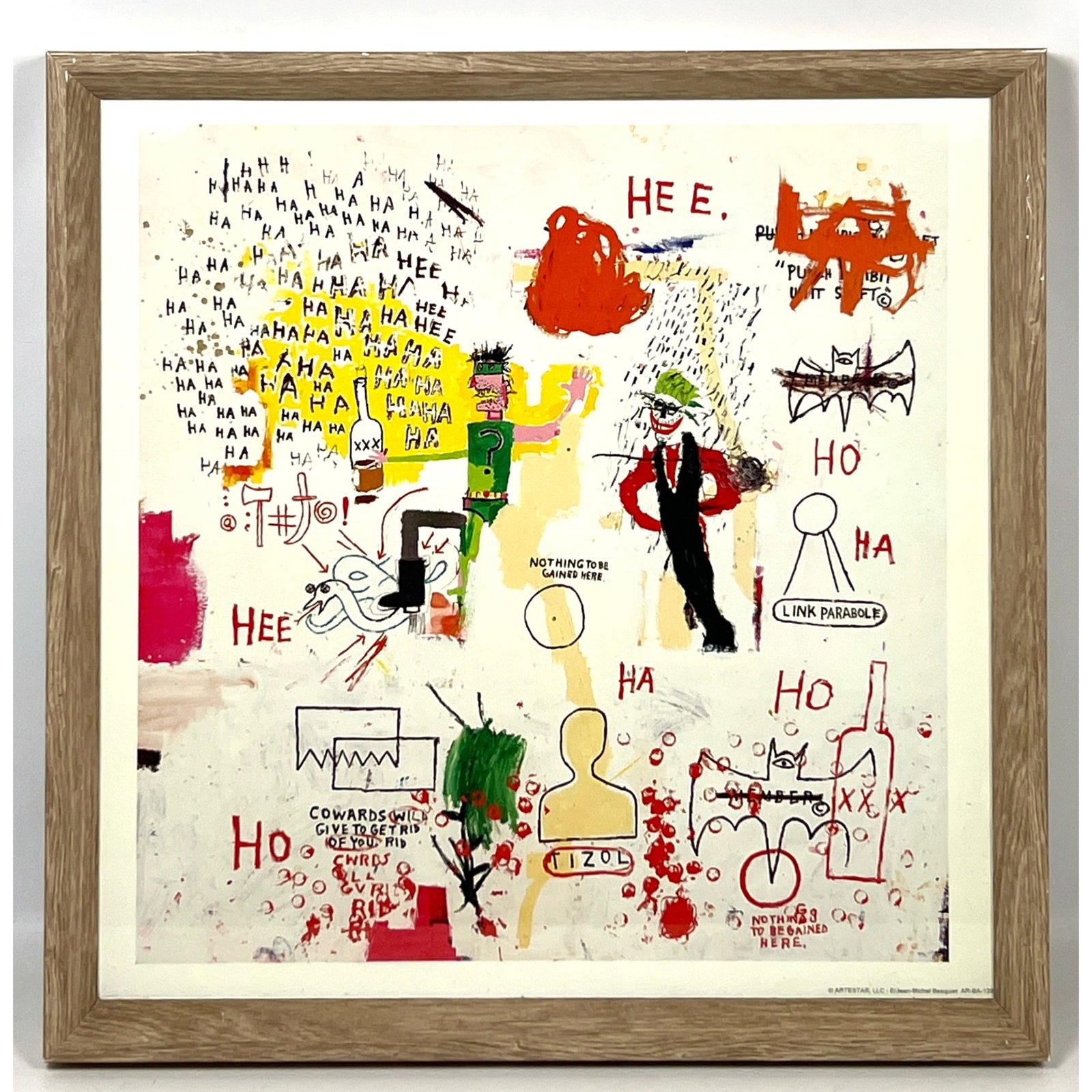 Jean-Michel Basquiat Frame Print. Artestar LLC.: Jean-Michel Basquiat Frame Print. Artestar LLC. Dimensions: Frame Height: 19.5 inches, Frame Width: 19.5 inches. - Image Size: Image Height: 16 inches, Image Width: 16 inches. --- US Packing and Shipp