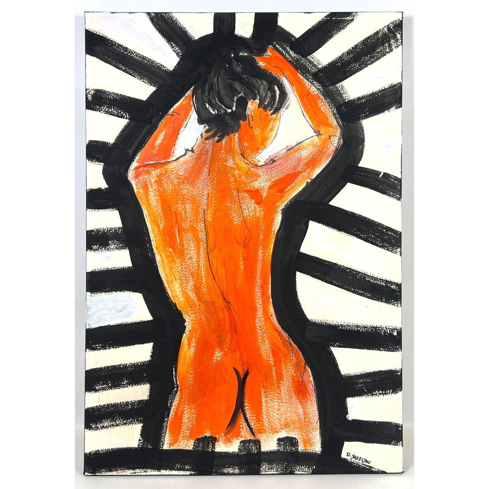 Dennis Sakelson Modernist Figure Painting on Canvas.: Dennis Sakelson Modernist Figure Painting on Canvas. Dimensions: Height: 35.5 inches, Width: 24 inches. --- US Packing and Shipping charge: In house shipping available. Will be calculated once