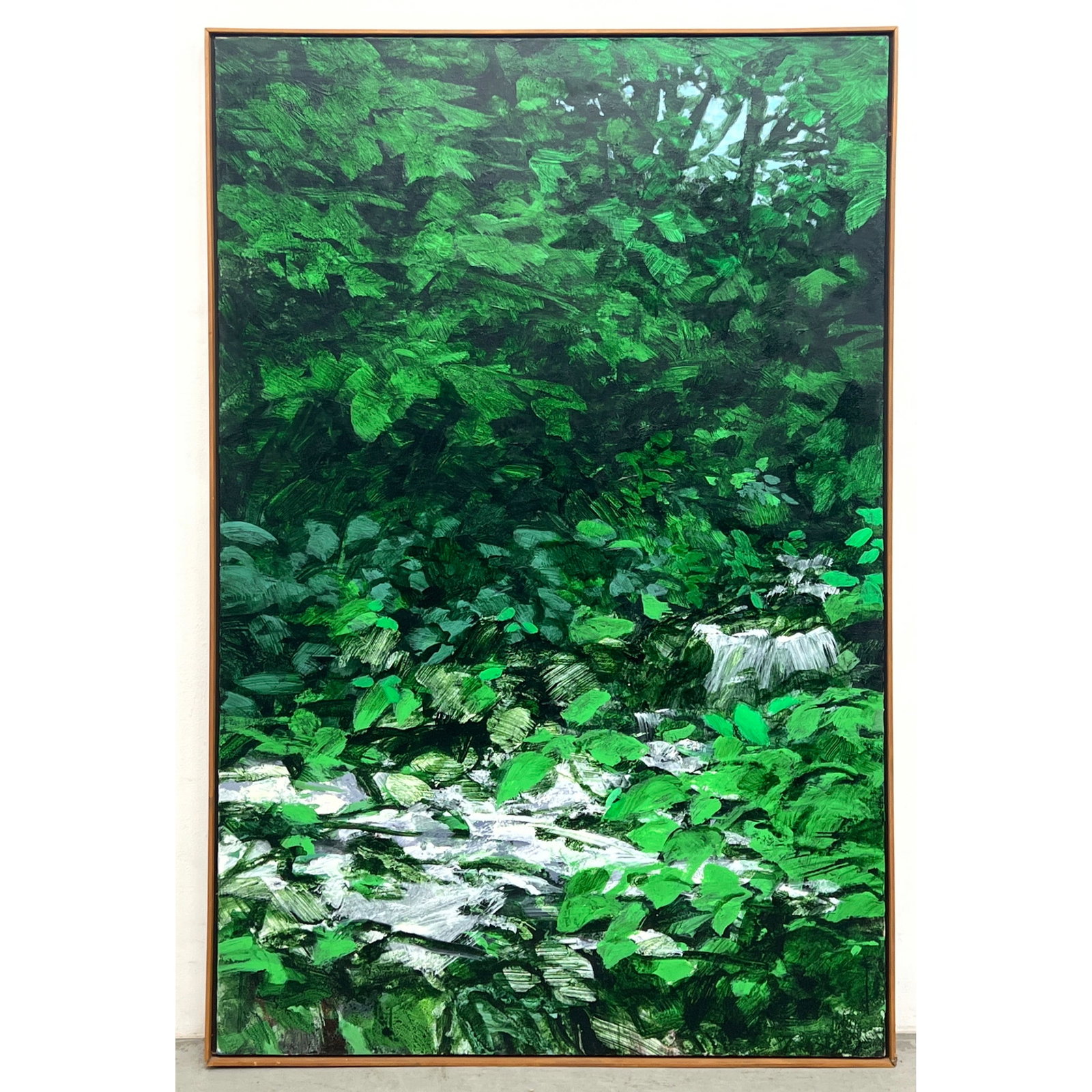 Dixie Palmer Peaslee Painting Acrylic on Canvas Labeled Reverse. Wooded scene.: Dixie Palmer Peaslee Painting Acrylic on Canvas Labeled Reverse. Wooded scene. Dimensions: Height: 63 inches, Width: 43 inches. ---