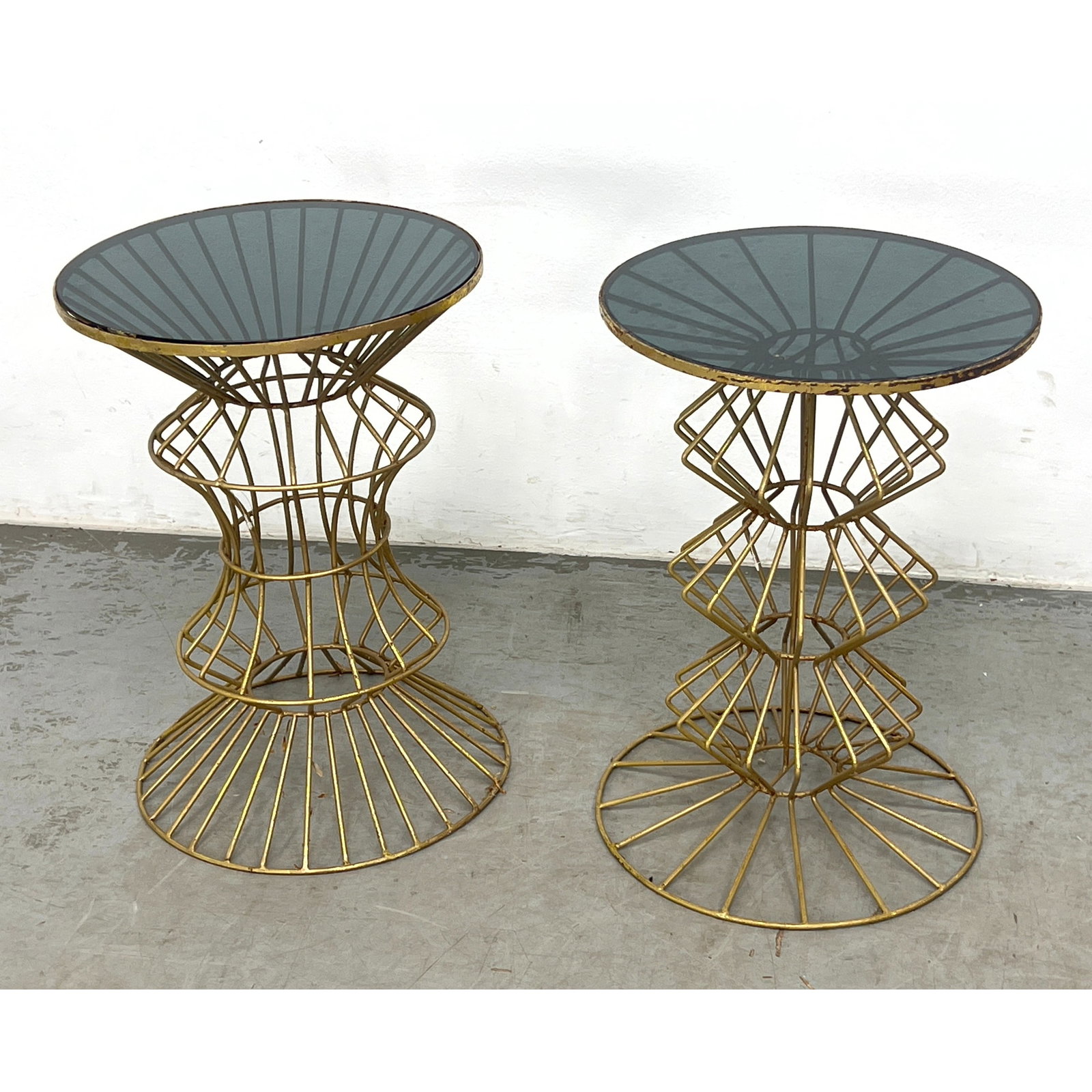 Pair Contemporary Drink Stand Side Tables. Metal and glass. (1 of 8)