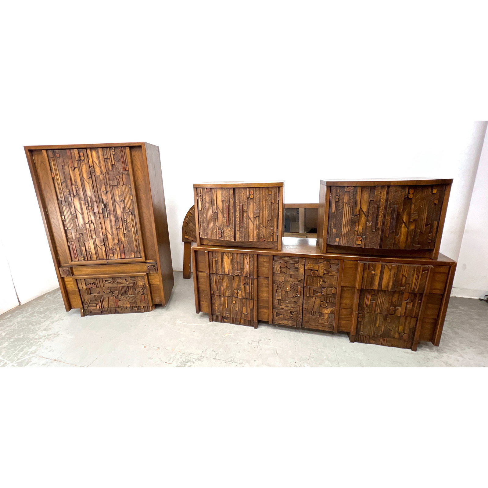 Lane Furniture Pueblo series Bedroom Set. High chest, low dresser, night stands, mirror, headboard. (1 of 20)