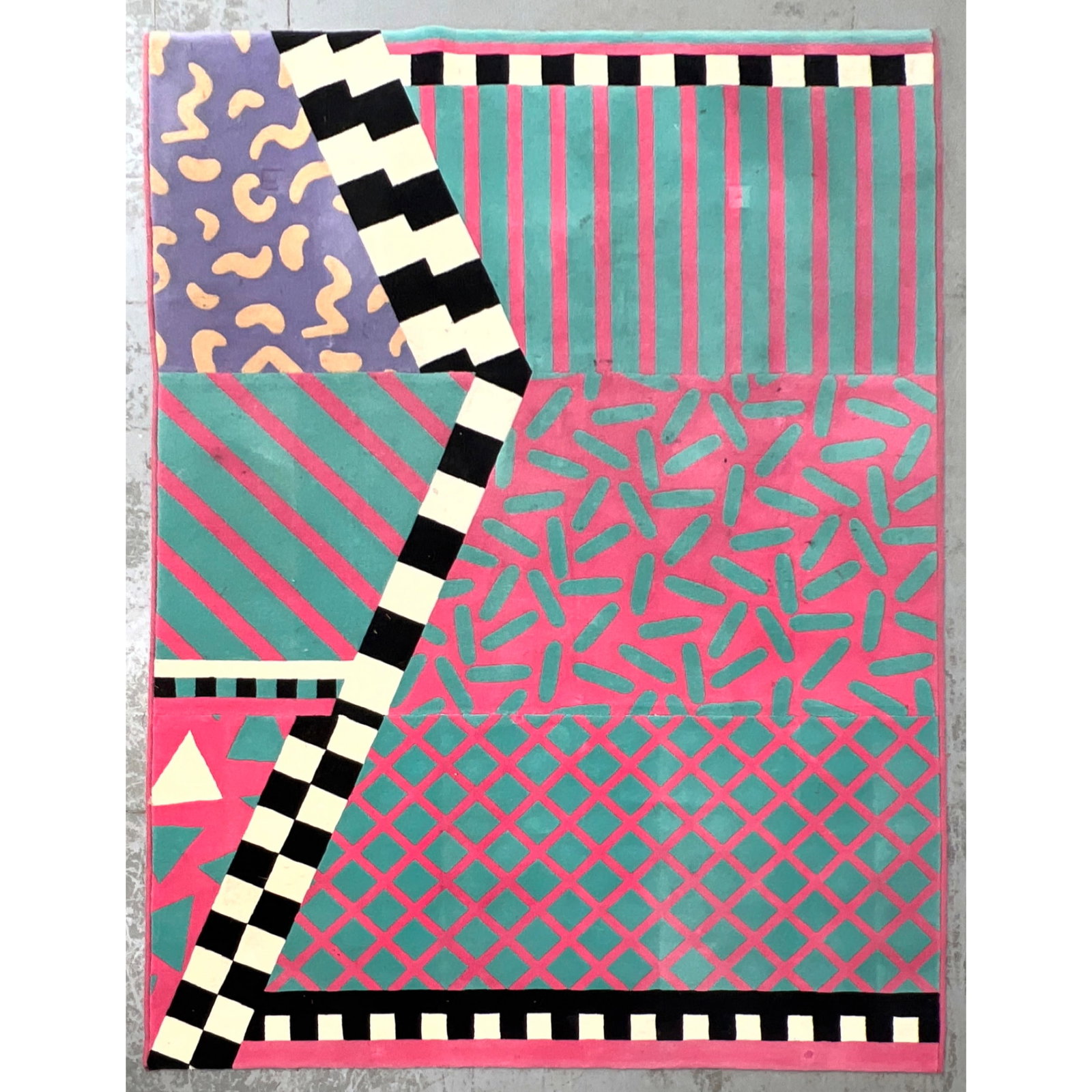5'10 X 8'1 Post Modern Carpet Rug. Nathalie Du Pasquier for the Memphis Group style.: 5'10 X 8'1 Post Modern Carpet Rug. Nathalie Du Pasquier for the Memphis Group style. Dimensions: Height: 70 inches, Width: 97 inches. ---