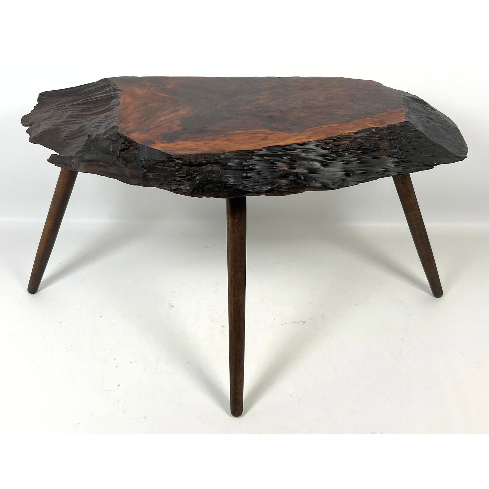 James Martin New Hope PA Burlwood Three Leg Table. Signed Underside (1 of 8)