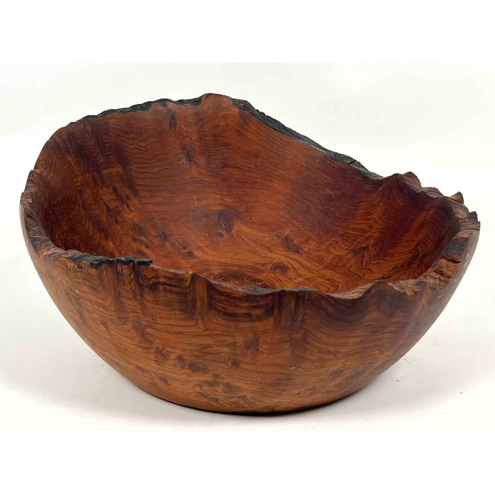 Korbly Studio Turned Bowl. Highly figured redwood burl, exhibiting a rich reddish-brown tone with de (1 of 8)