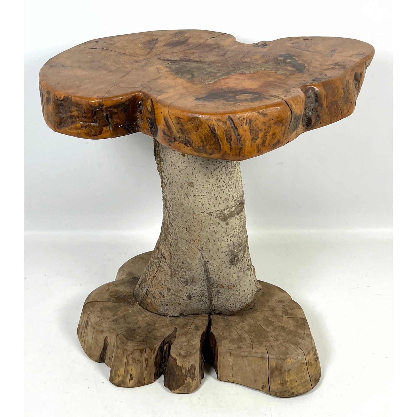 Small Rustic Side Pedestal Drink Stand Table. Mushroom Design. (1 of 10)
