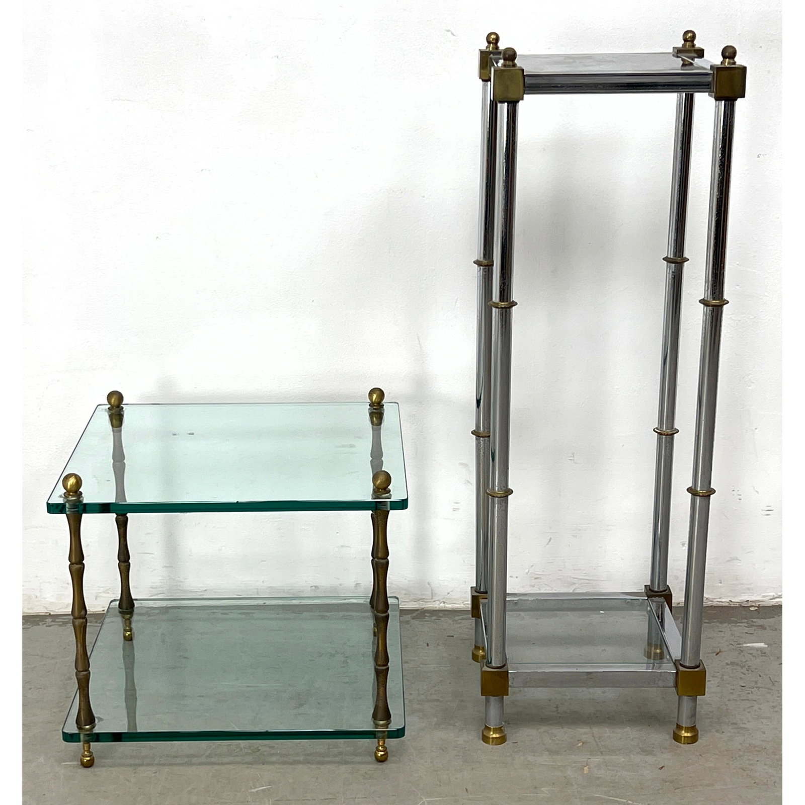 2pcs Mid Century Modern Tables. Maison Jansen style 2 tier table brass and glass, Chrome and Brass P (1 of 11)