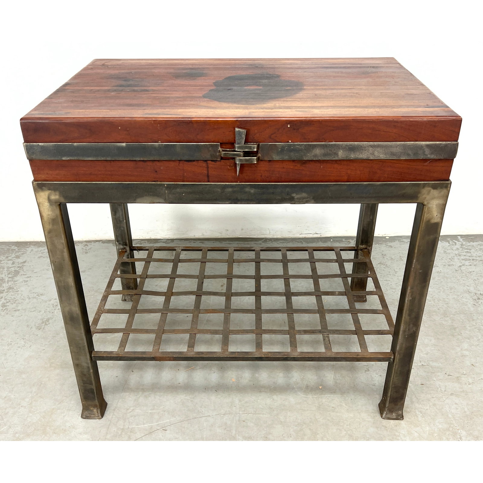 Heavy Butcher Block and Steel Work Table. Kitchen island featuring a butcher block top. (1 of 10)