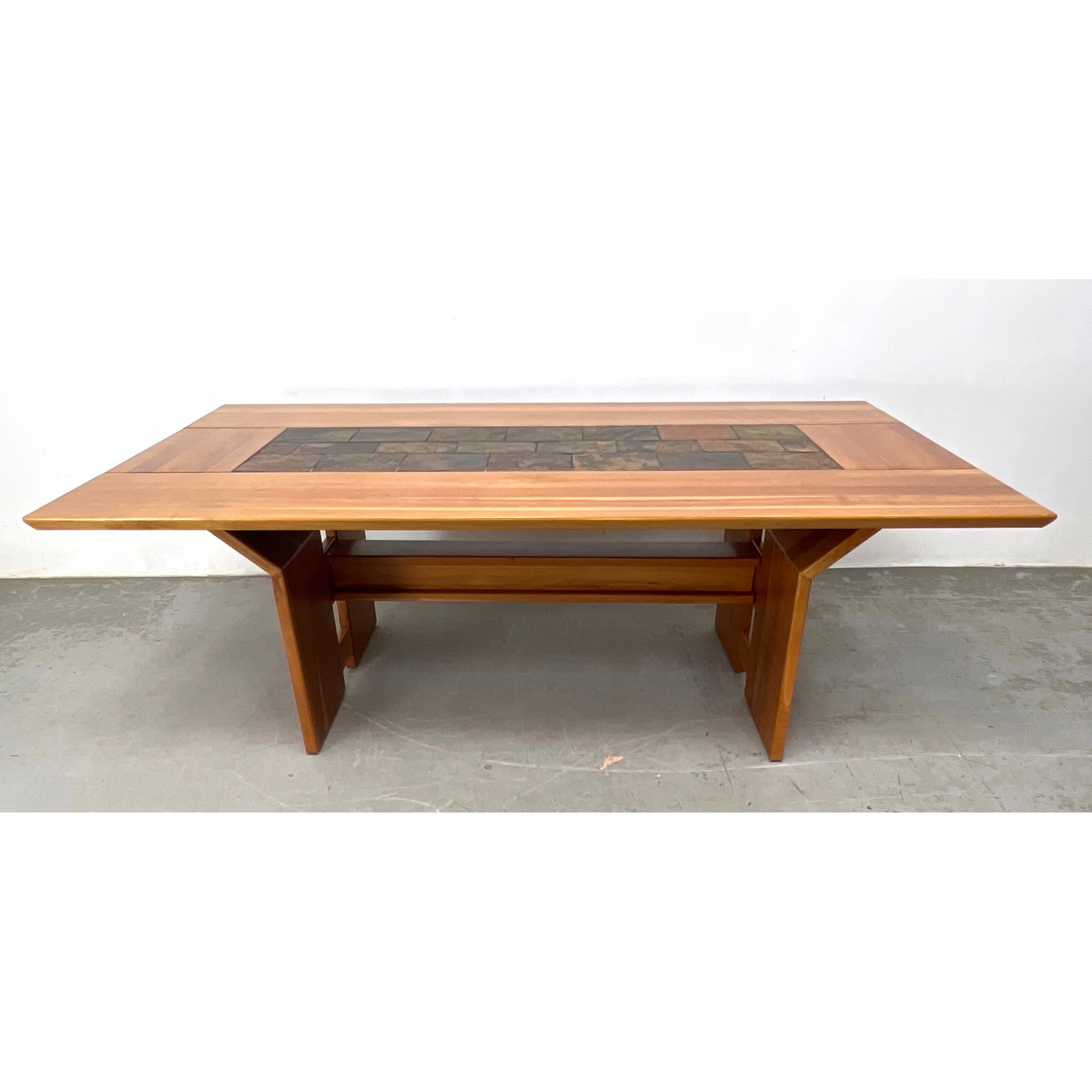 Decorator Custom Cherry and Slate Dining Table with Angled Base.: Decorator Custom Cherry and Slate Dining Table with Angled Base. Dimensions: Height: 28 inches, Width: 79 inches, Depth: 40 inches. ---