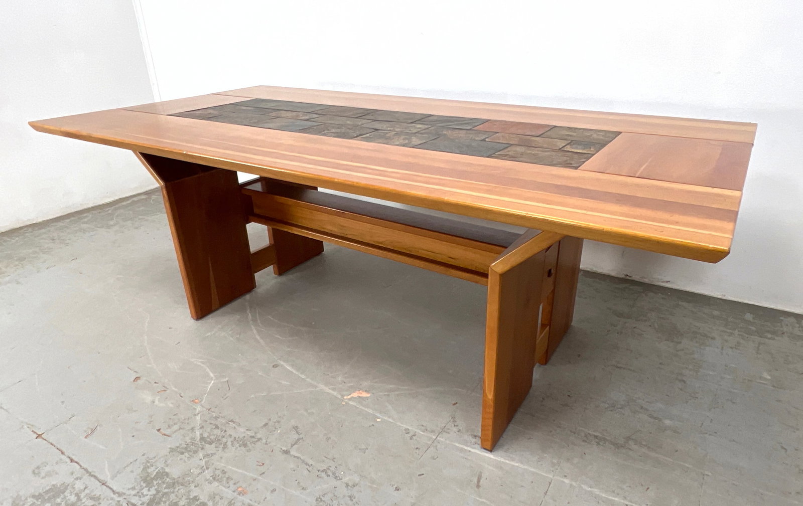Decorator Custom Cherry and Slate Dining Table with Angled Base. - 2