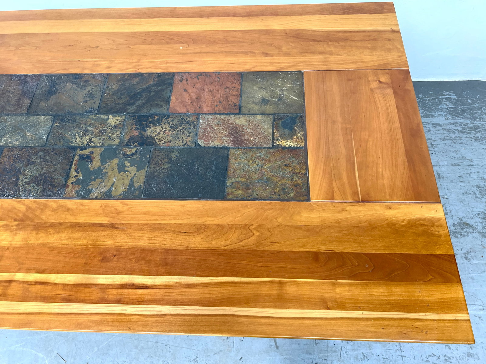 Decorator Custom Cherry and Slate Dining Table with Angled Base. - 4