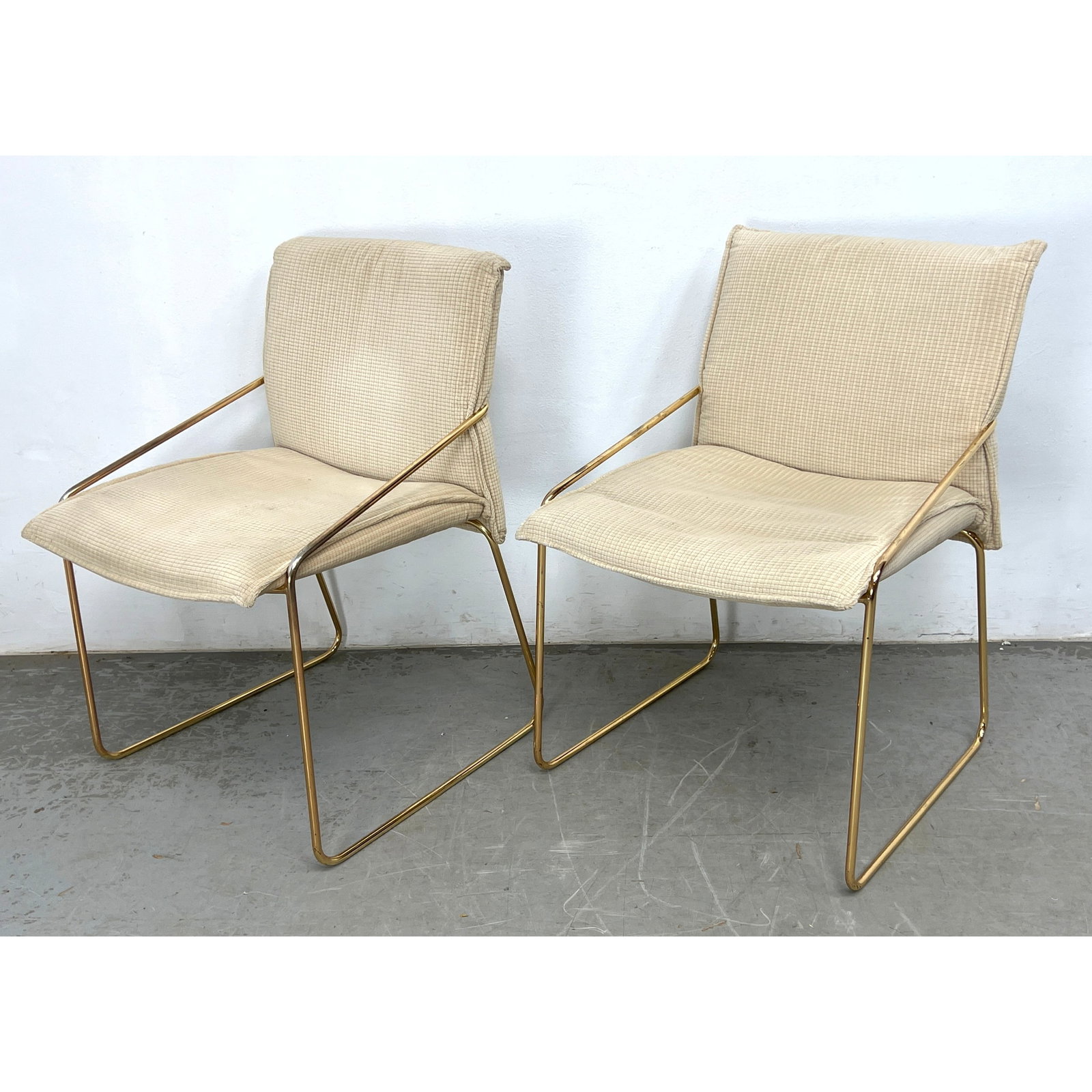 Pair Italian Otto Gerdar Chairs. Gold metal frames. (1 of 8)