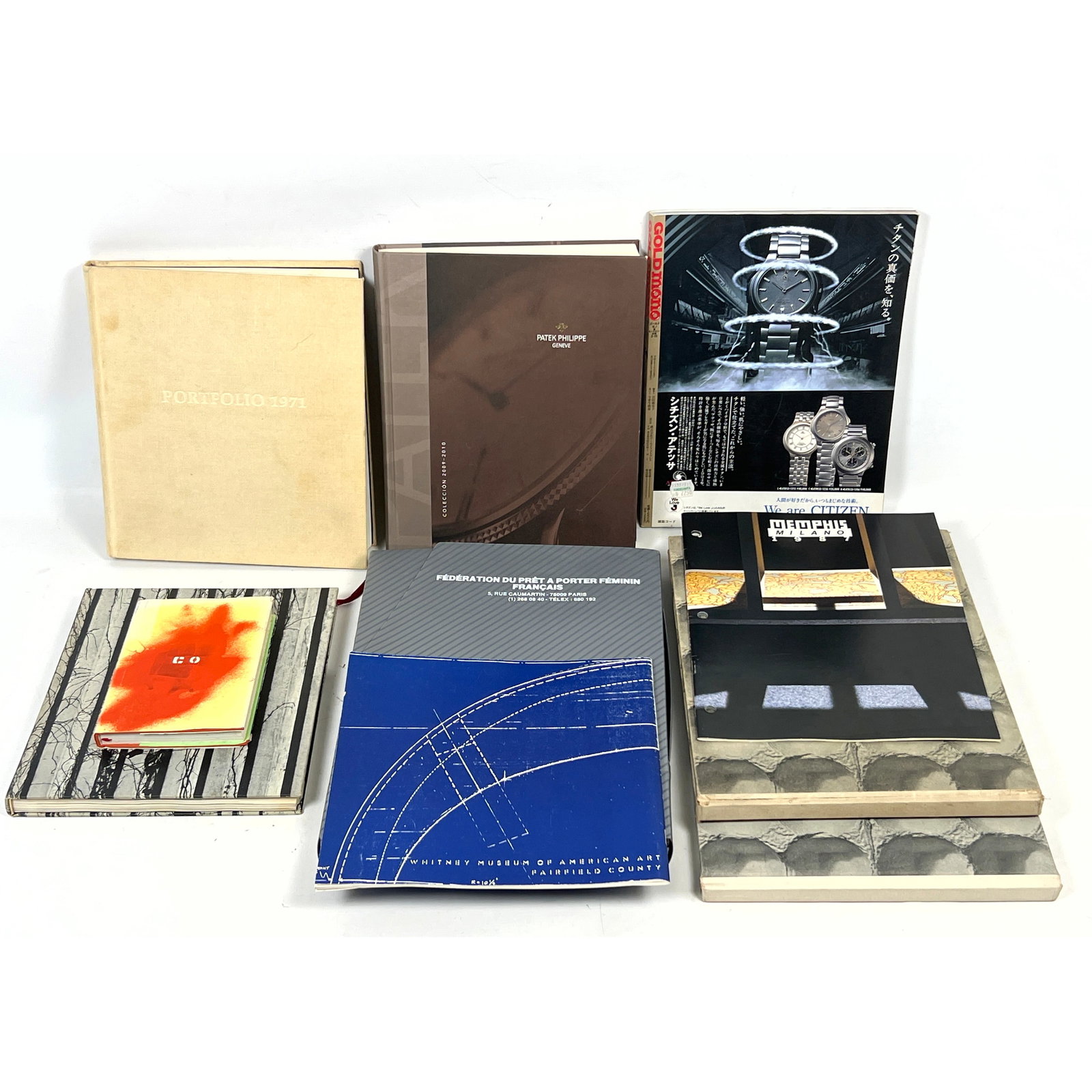 10pcs Assortment of publications focused on art, industrial design, and luxury branding. The collect: 10pcs Assortment of publications focused on art, industrial design, and luxury branding. The collection includes Claes Oldenburg, Notes in Hand, published by Petersburg Press, 1971, a small-format vol