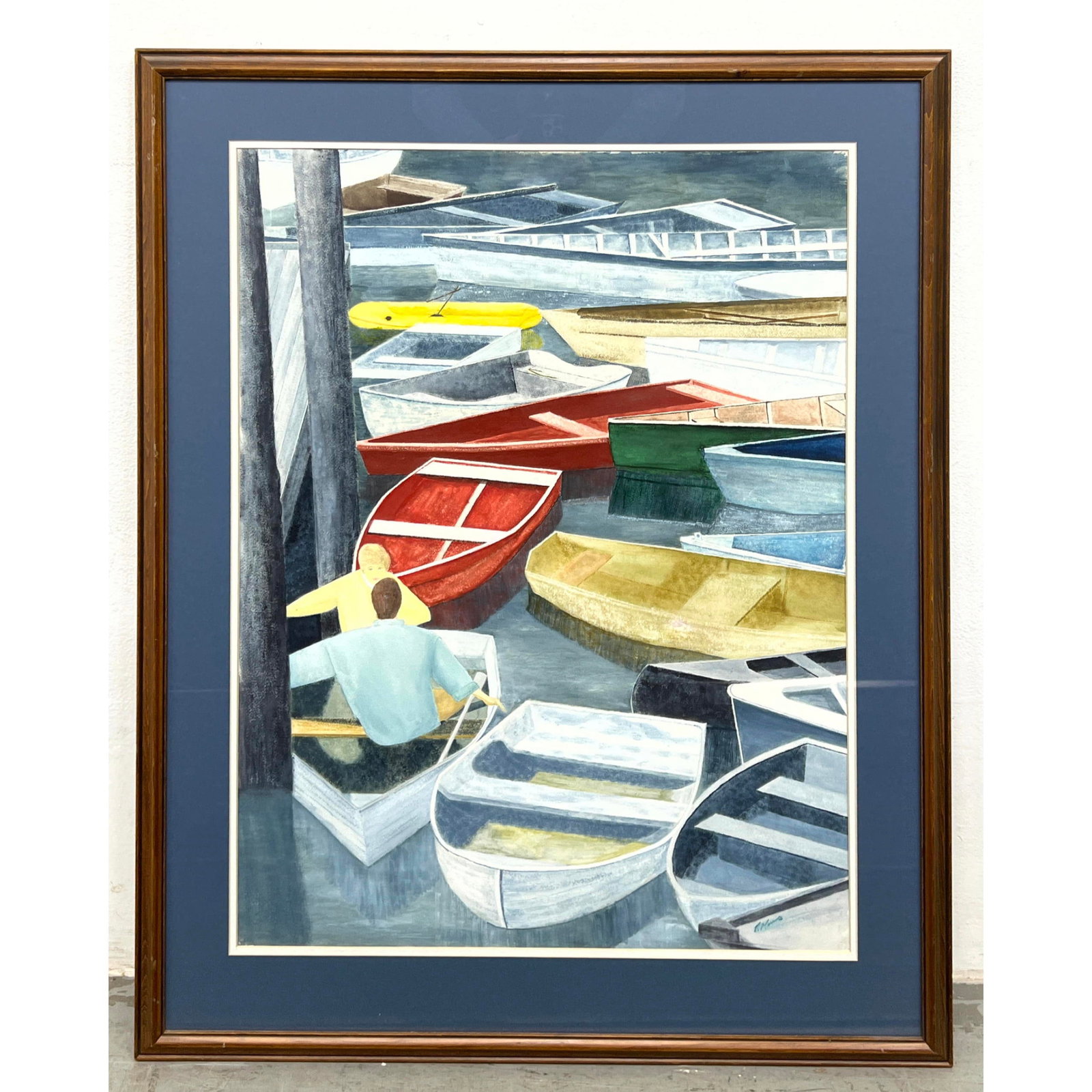 R. Morris watercolor Painting of Boats at Dock. Colorful. (1 of 9)