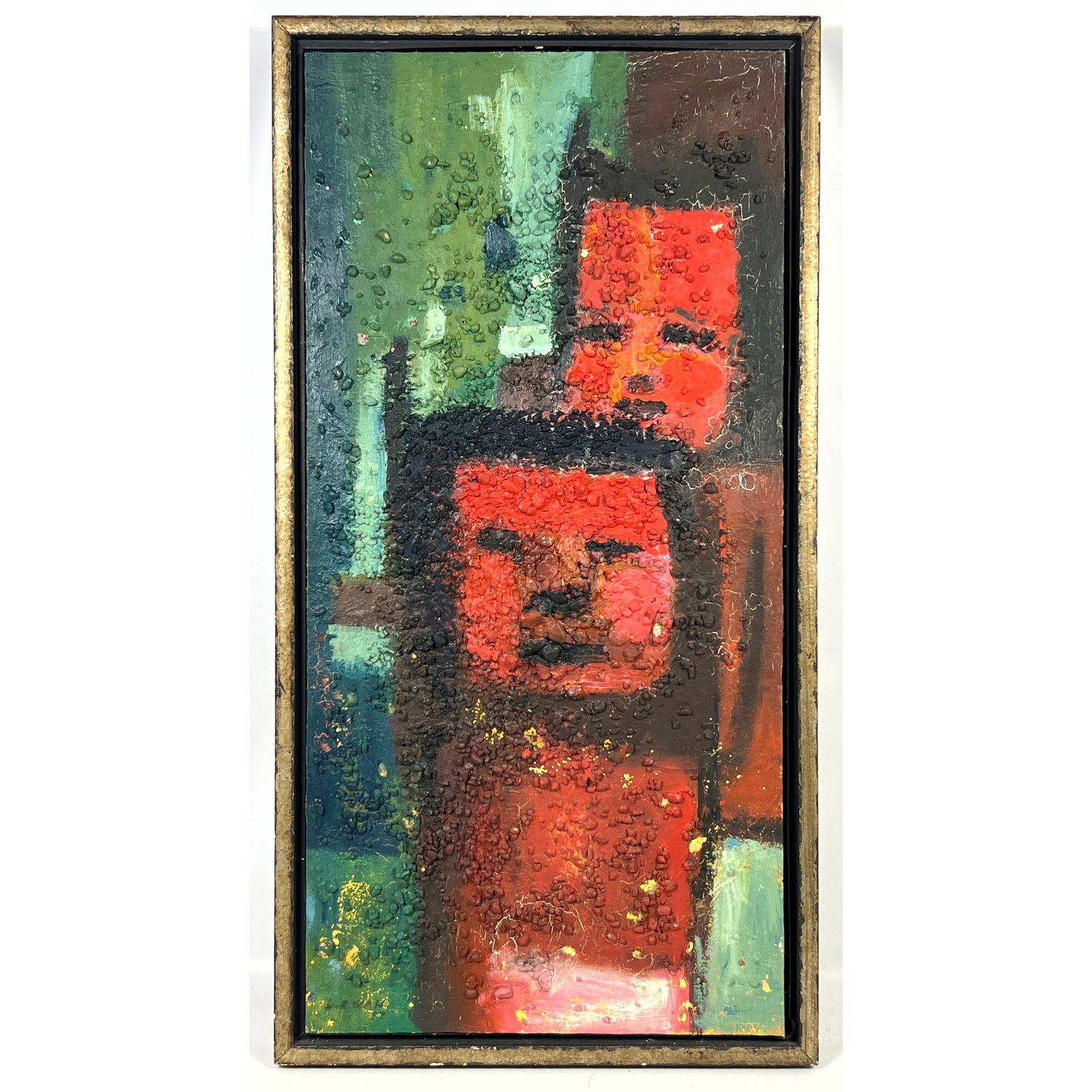Artist Signed and dated 67 Impasto abstract portrait painting on board. Signed.: Artist Signed and dated 67 Impasto abstract portrait painting on board. Signed. Dimensions: Frame Height: 35.25 inches, Frame Width: 18 inches. - Image Size: Image Height: 33 inches, Image Width: 16 i