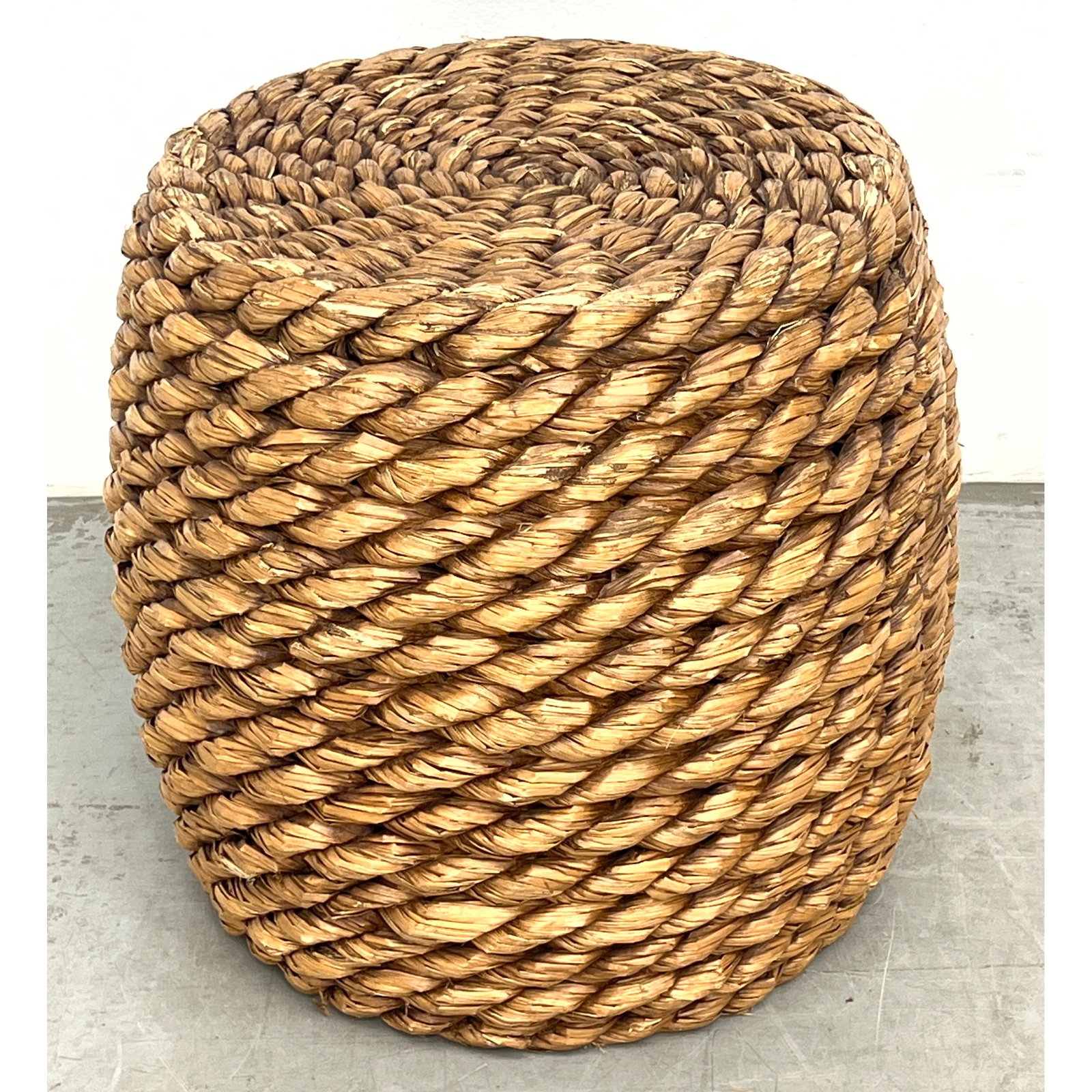 Barrel-shaped accent table stool constructed from thick, multi-ply twisted natural fiber rope, possi (1 of 6)