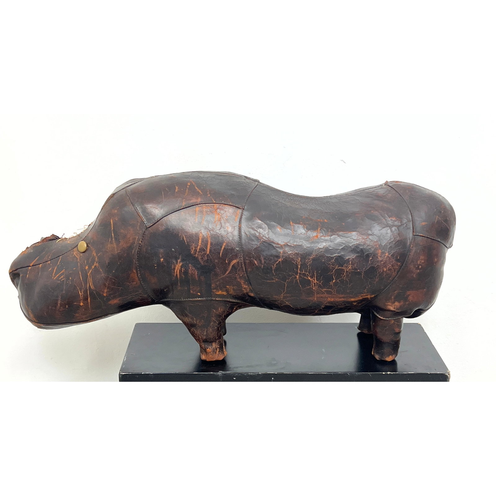 Omersa Style Large Leather Rhinoceros Animal Footstool, As-Is (1 of 12)