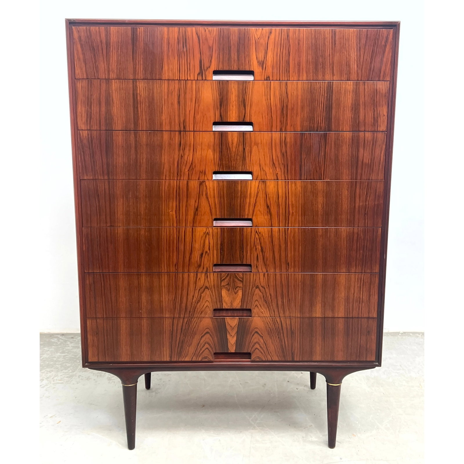 Svante Skogh for Seffle Book matched Rosewood Chest of Drawers featured solid brass accents.1950's (1 of 9)