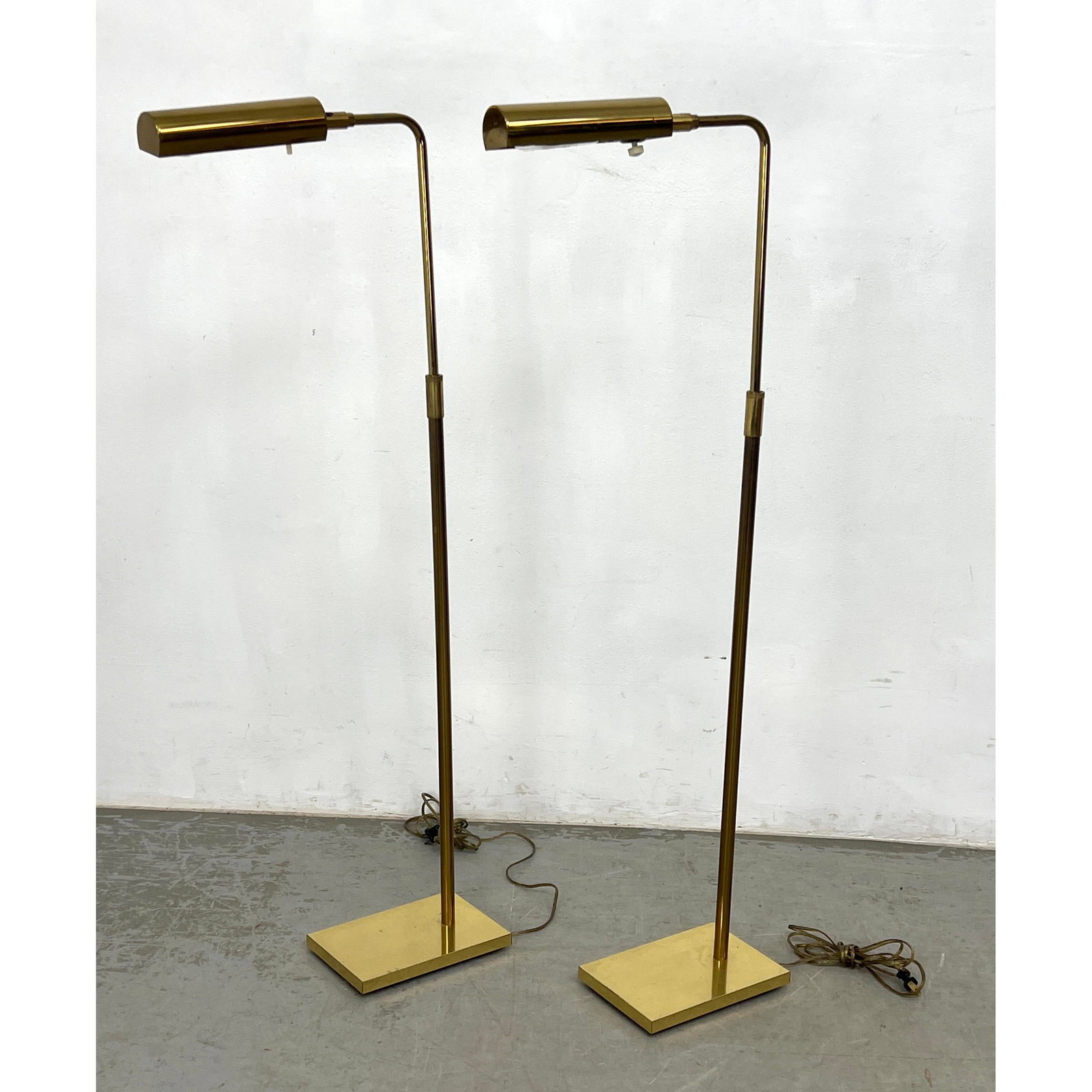 Pr KOCH LOWY Brass Adjustable Floor Lamps. Modernist Lighting. Adjustable shades. Marked. (1 of 13)