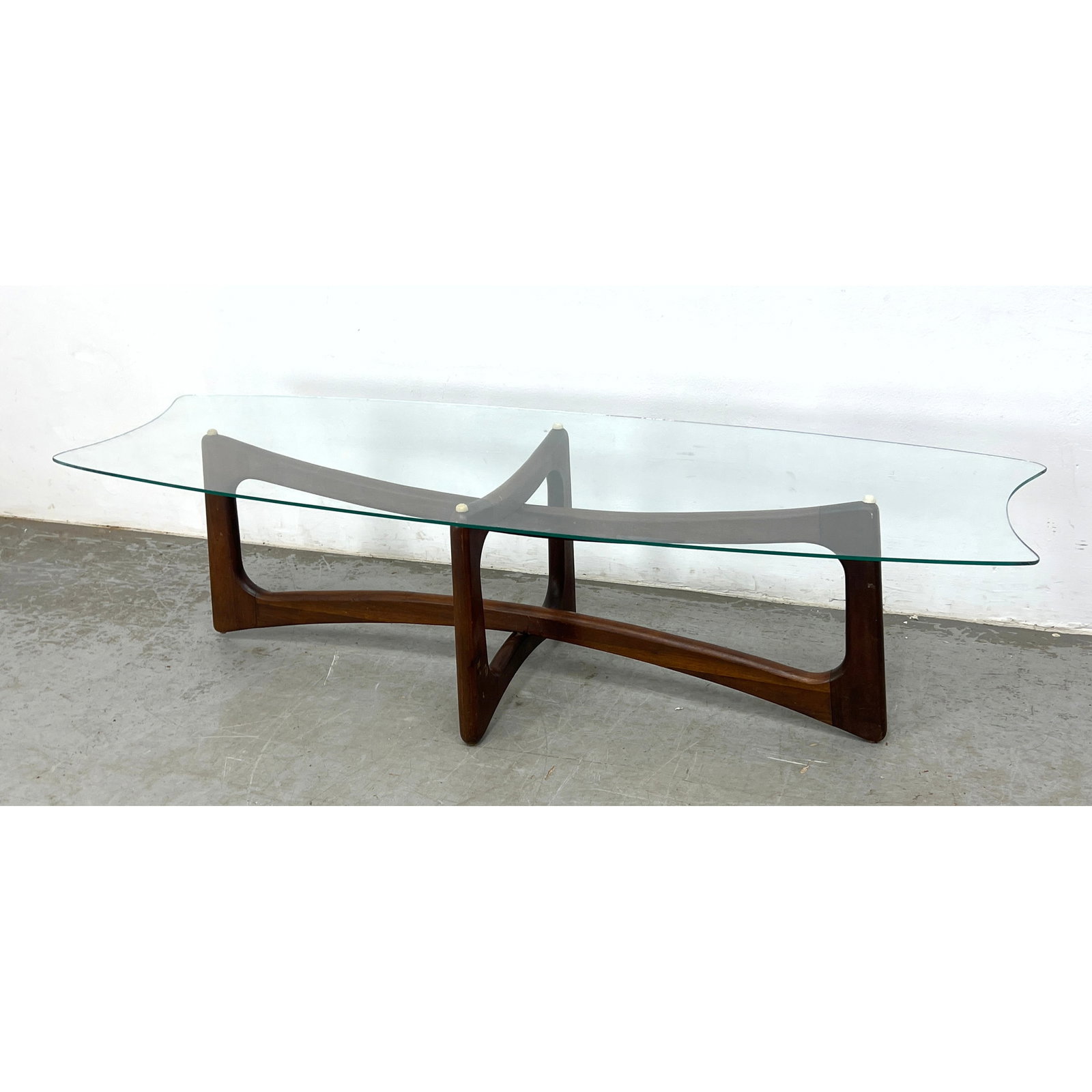 Adrian Pearsall Walnut and Glass Coffee Table. Shaped Glass. (1 of 9)