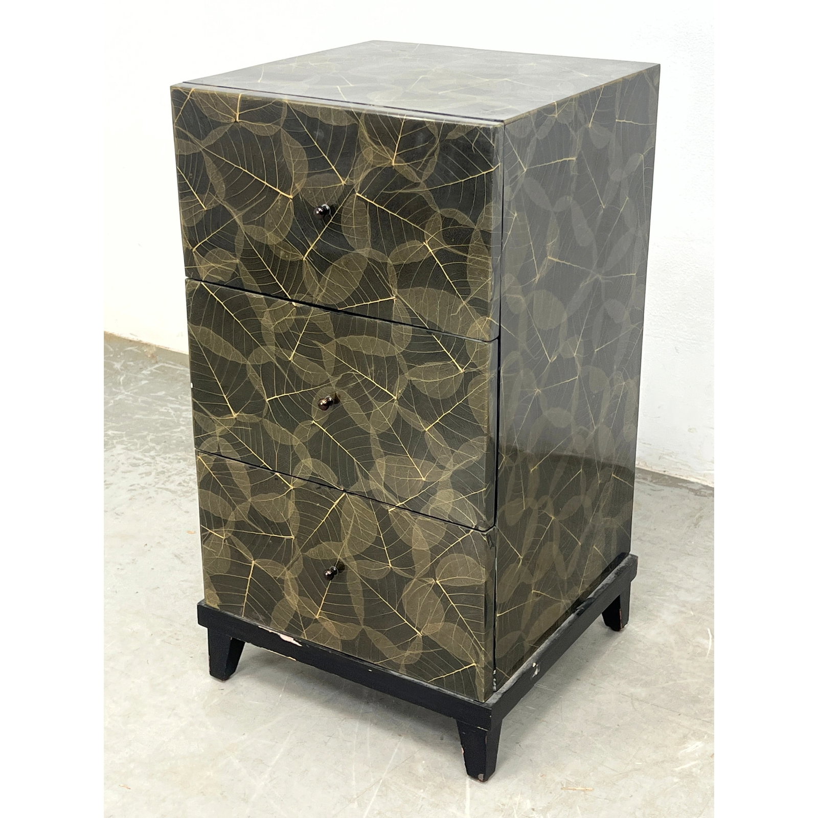 Stoneworld Impex Lacquered 3 Drawer Chest. Decorated with Leaf Design. (1 of 8)